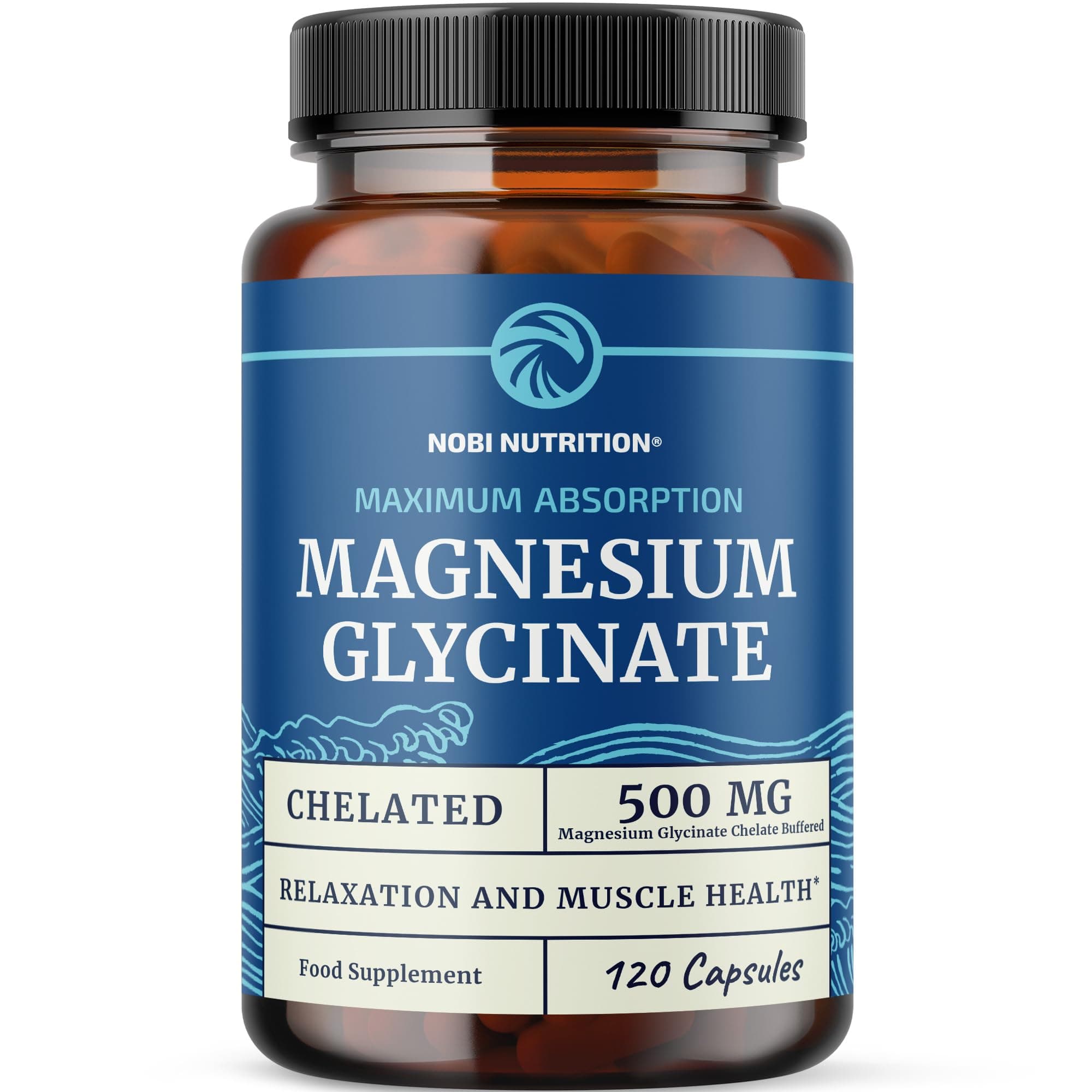 Magnesium Glycinate 500mg | Chelated for High Absorption | Muscle Relaxation, Bones, Heart, Nerve, Rest & Calm Support for Women & Men | Magnesium Chelate Supplement & Bisglycinate Complex | 120ct