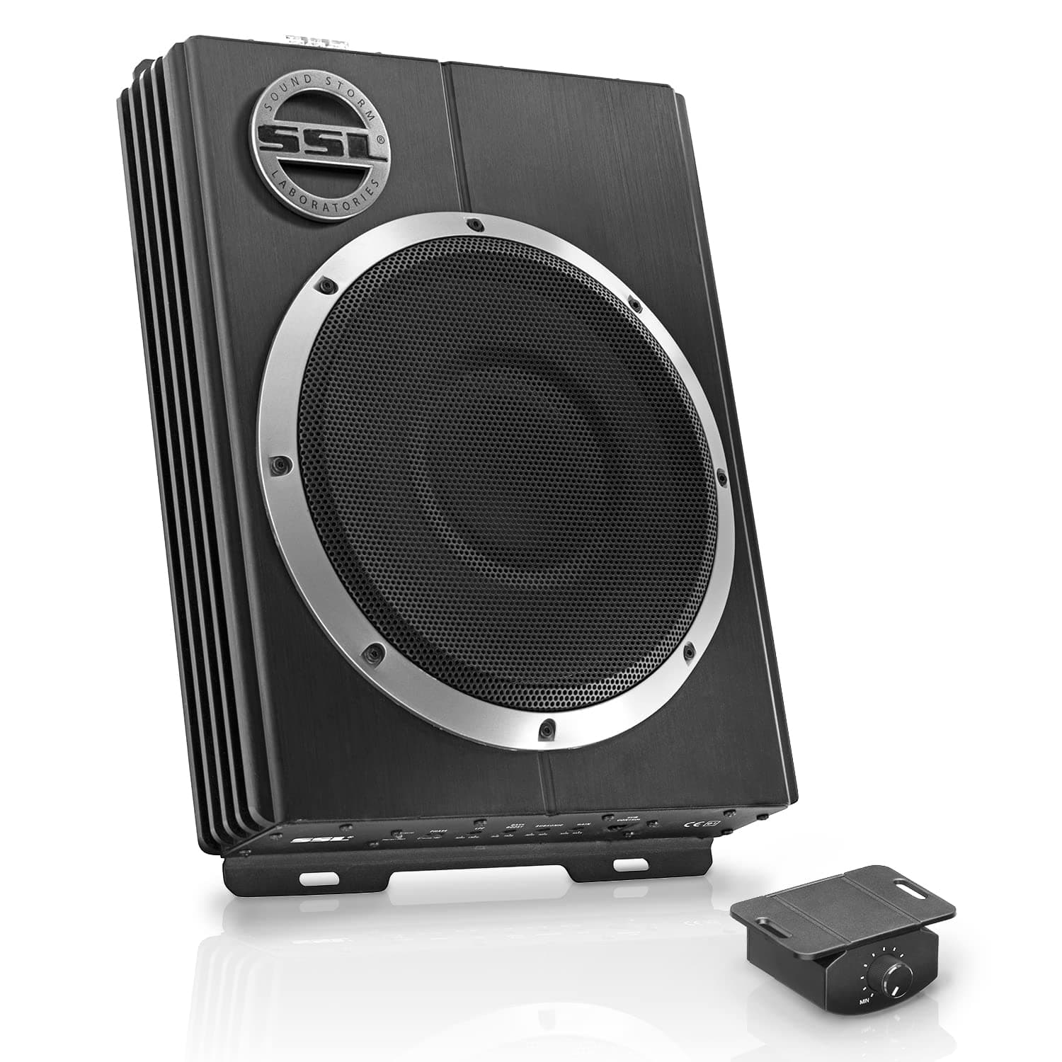 LOPRO10 Powered Under Seat Car Subwoofer - 1200 Watts Max, Single 2.6 Ohm, Voice Coil, Built in Amp, Low Profile, Remote Subwoofer Control