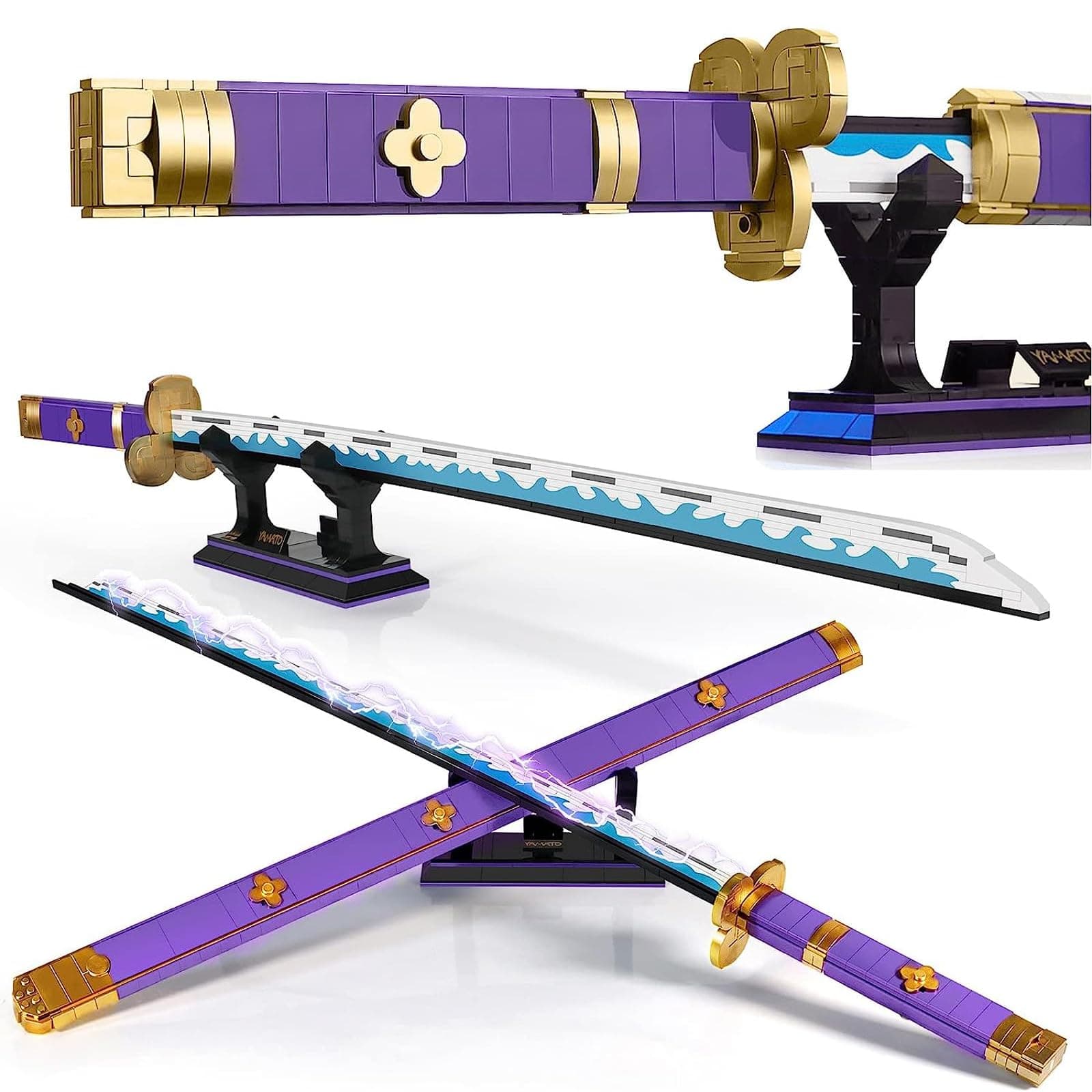 HIGH GODO Anime Cosplay Swords Building Set, 936 Piece One Purple Enma Zoro Sword 38.8IN with Scabbard and Bracket for Adults Teens 14+ (Roronoa Zoro Yamato Sword)
