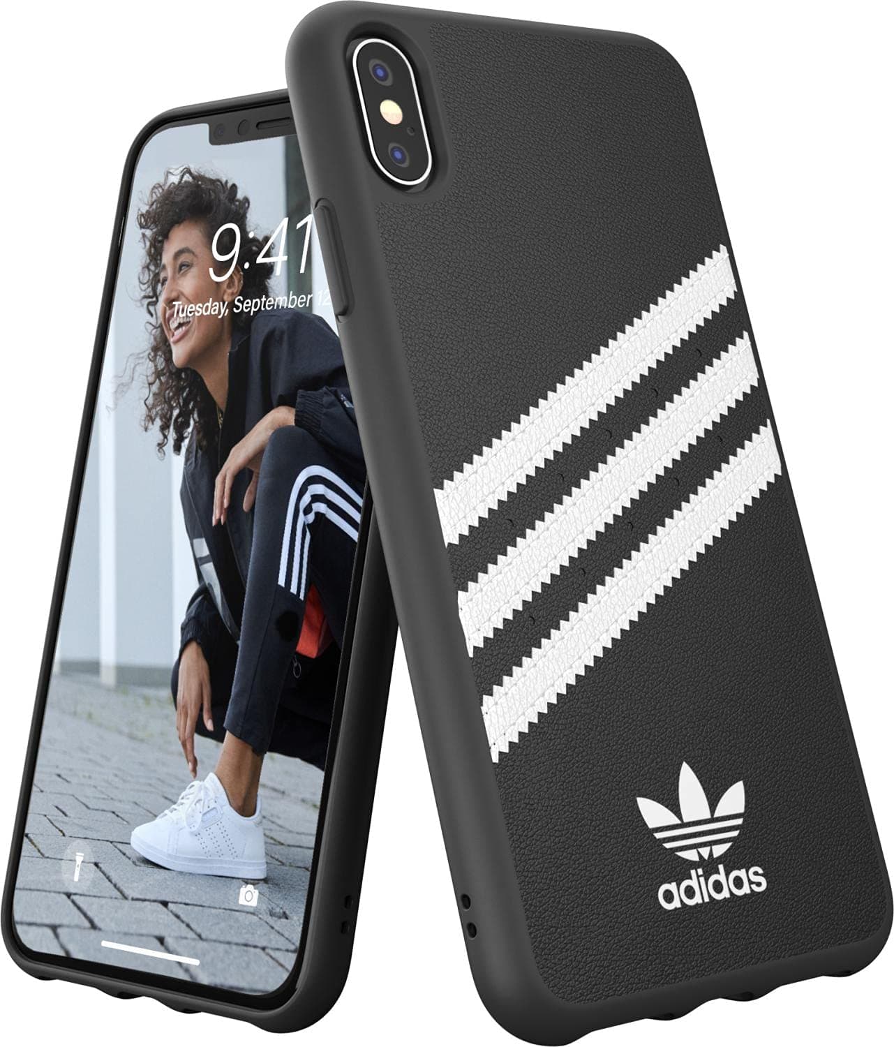 adidas iPhone XS Max Black/White Originals Molded Phone Case, iPhone adidas Case, Drop-Resistant adidas Phone Case