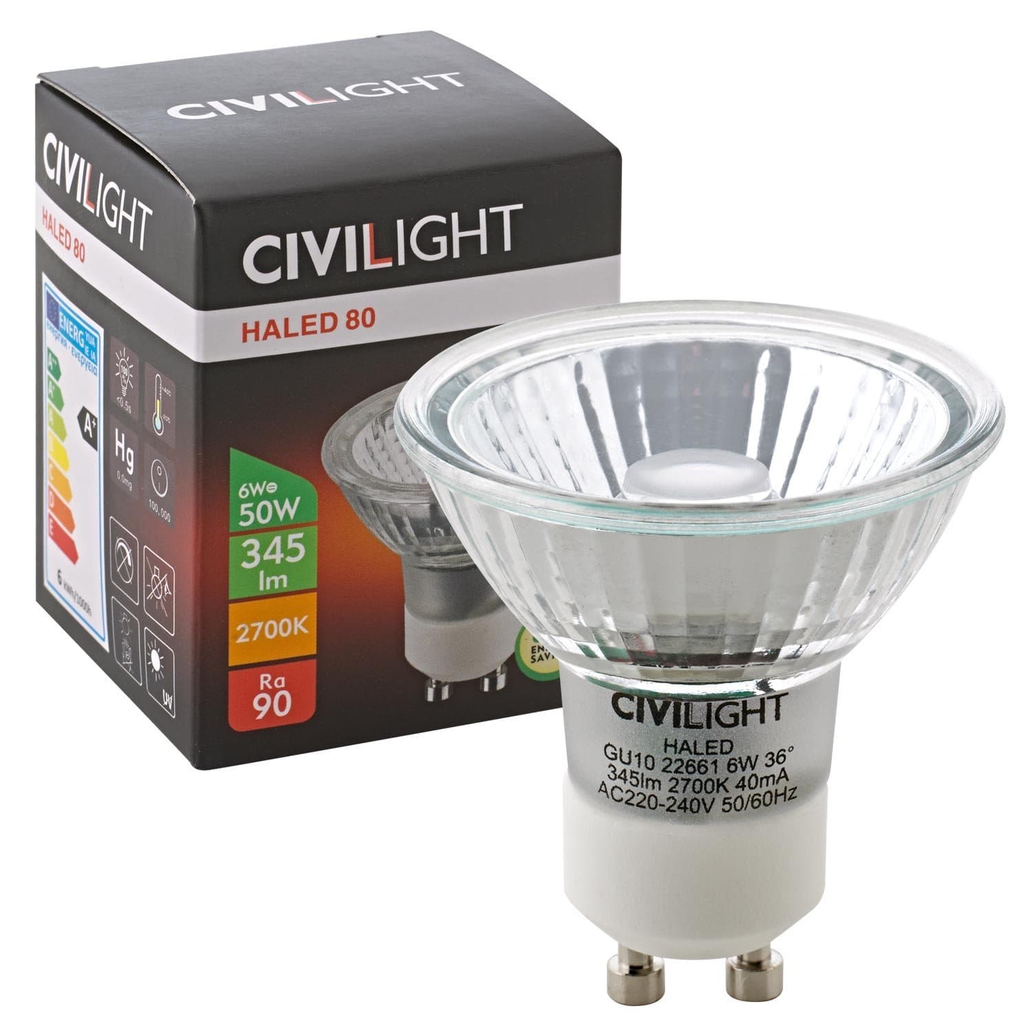 HALED 6 W (replaces 50 W) GU10, 36°, 2700 K - not dimmable.