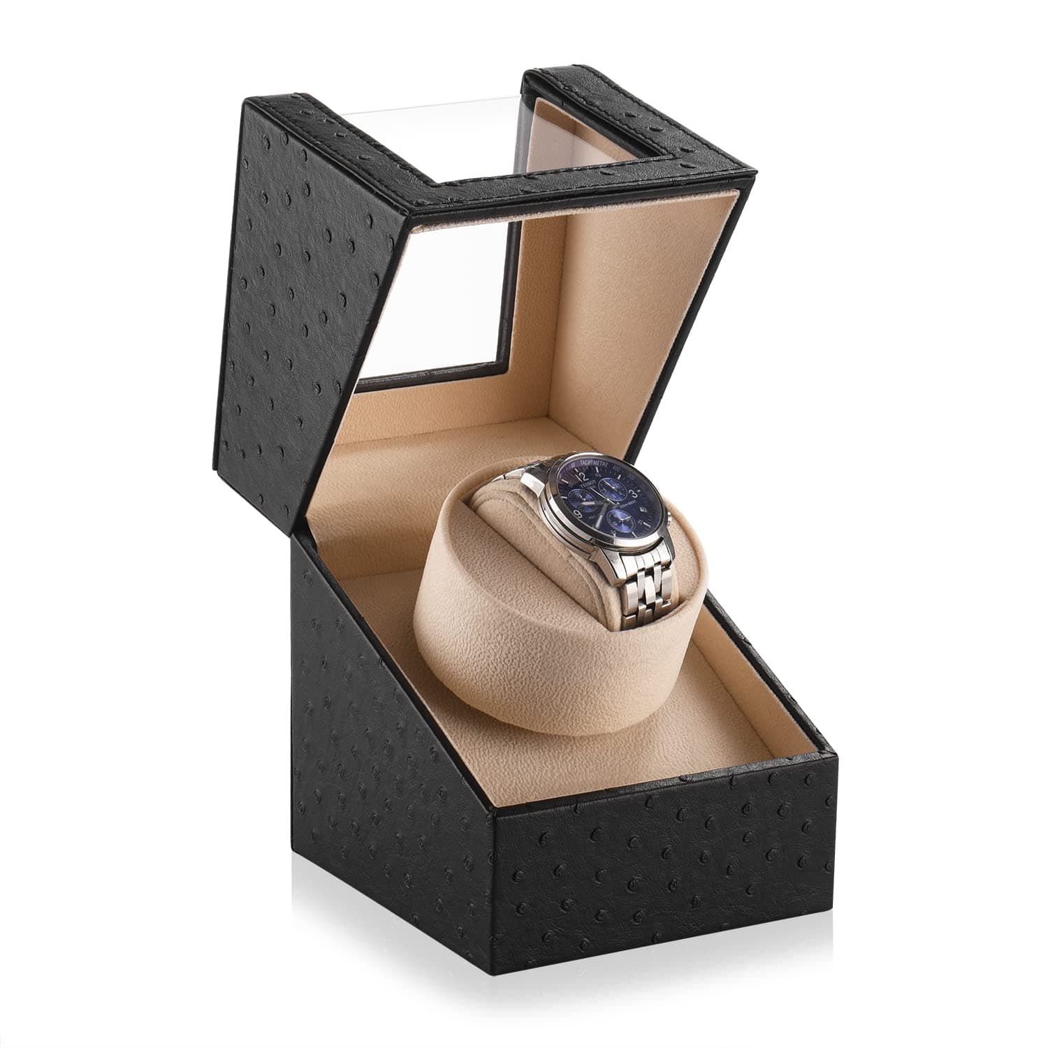 Automatic Single Watch Winder for Automatic Watches,Rotating Watch Case with Japanese Quiet Motor，AC Adapter or Battery Powered