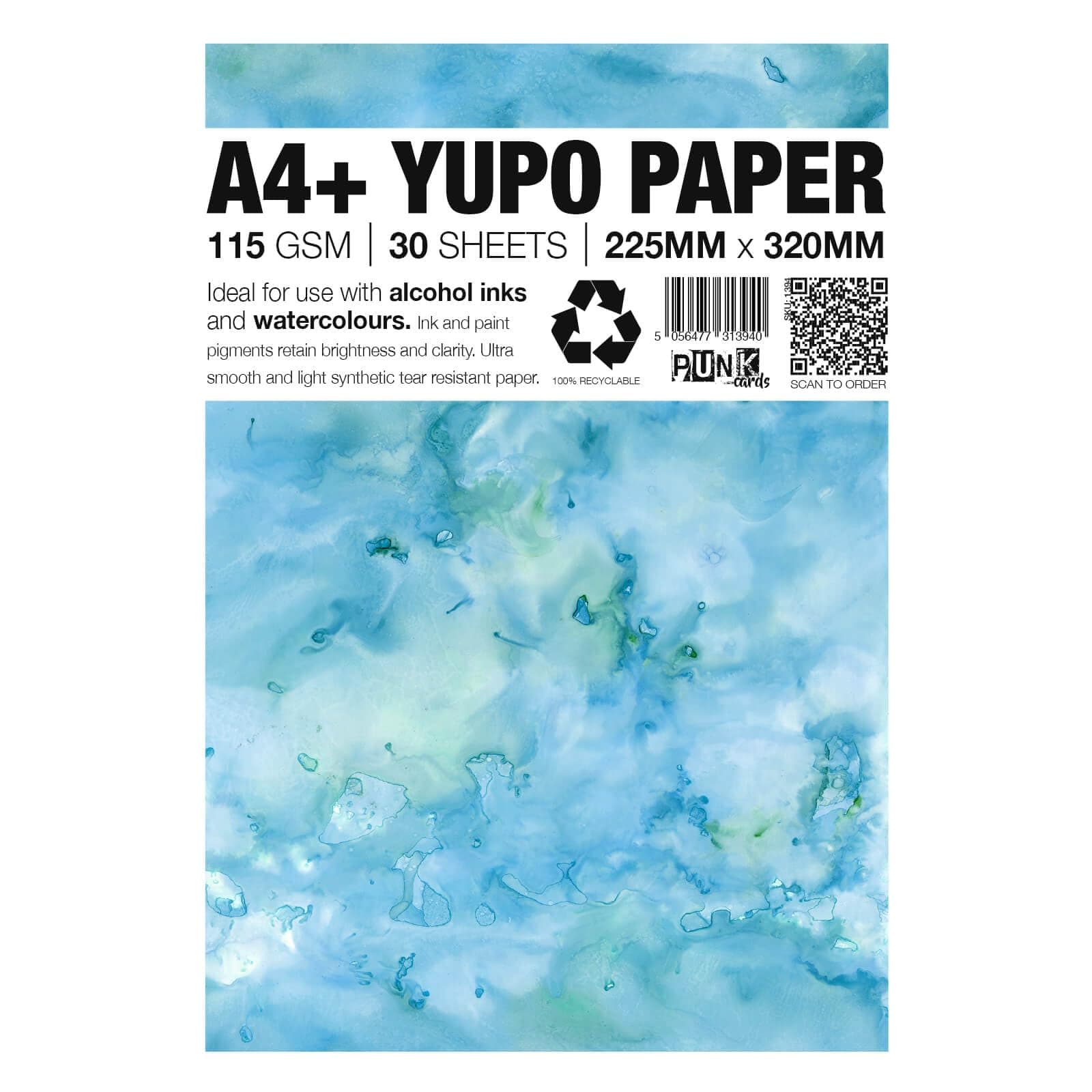 Punkcards - Yupo Paper - 30 Sheets - A4+ - Yupo Paper Alcohol Inks - Yupo Paper A4 - Alcohol Ink Art Paper - for Artists and Painters - 115gsm - 150mic - 230mm x 320mm - White