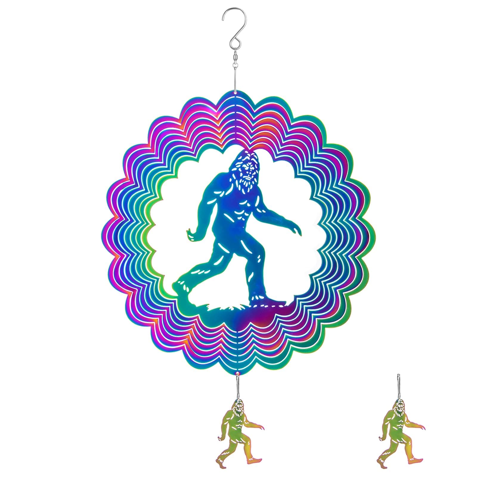 Wind Spinner, Flymer Bigfoot Hanging Wind Spinner for Yard and Garden, 3D Stainless Steel Wind Sculptures & Spinners for Porch Decor