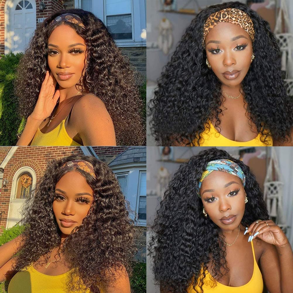 CYNOSURE Headband Wig Human Hair Wigs for Black Women 9a None Lace Front Wigs Human Hair Deep Wave Wig Natural Black Color(22, Deep Wave Wigs)