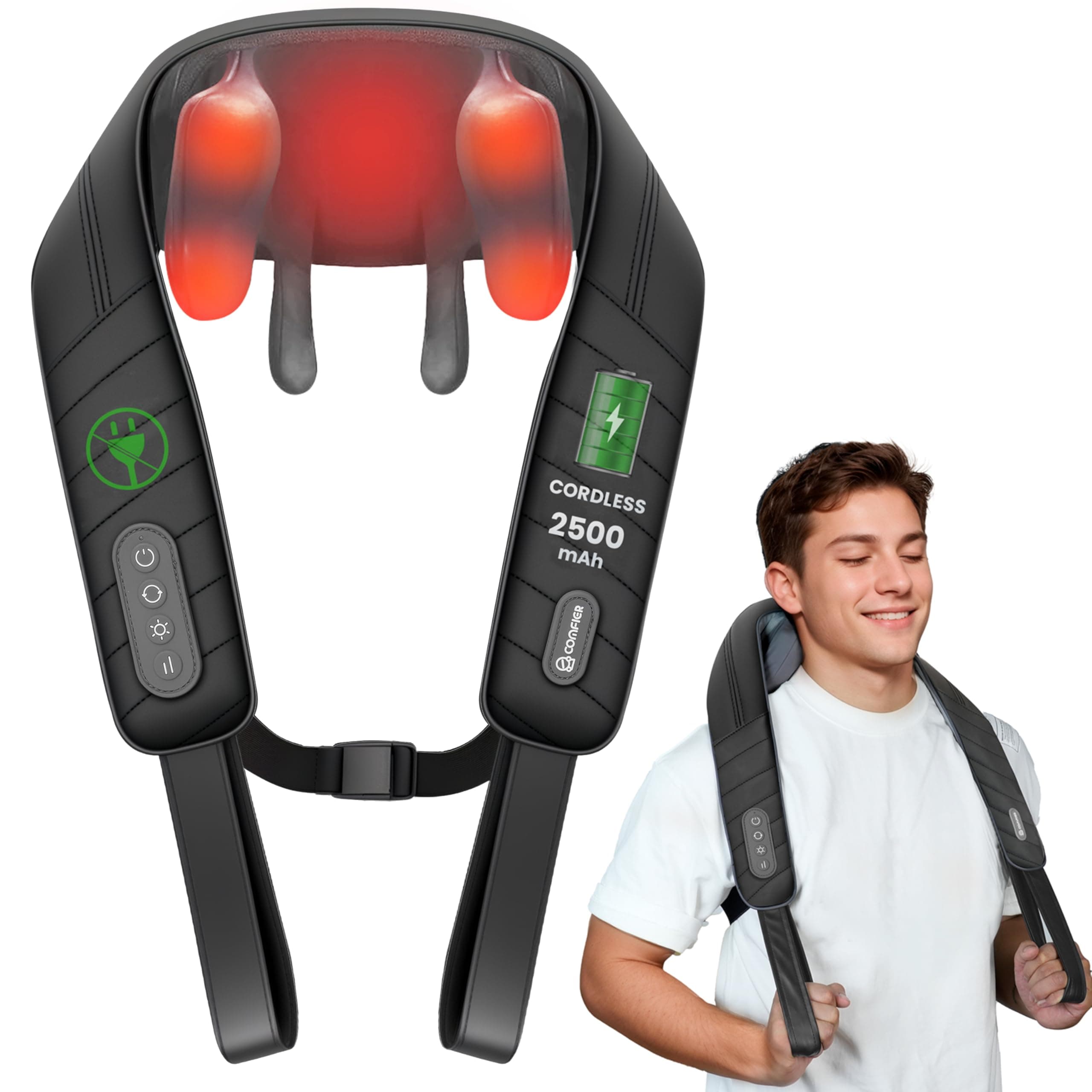 COMFIER Cordless Neck Shoulder Massager with Heat, Shiatsu Neck Back Massage for Pain Deep Tissue, 4D Kneading, Gifts for Dad Mom