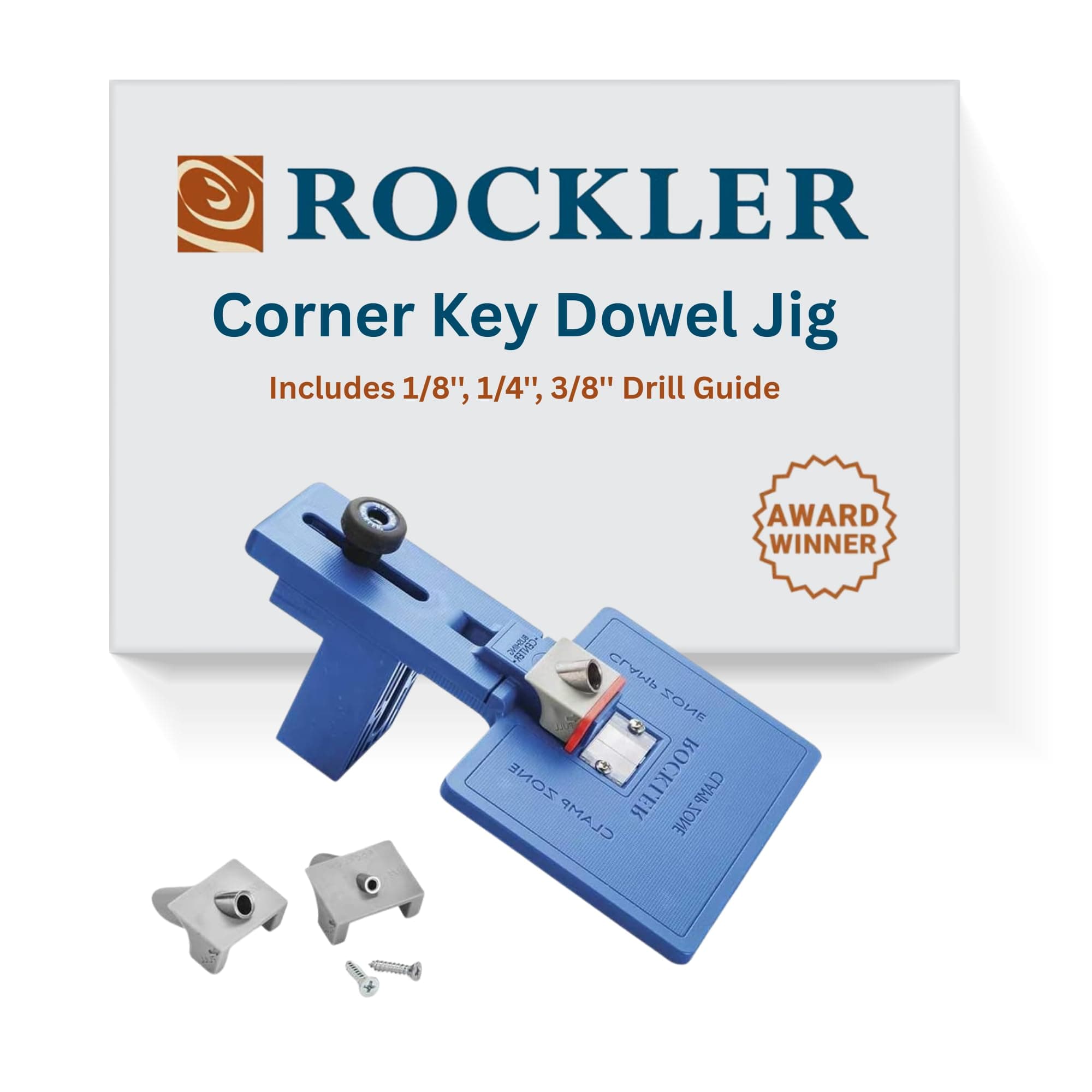 Corner Key Dowel Jig – Premium Doweling Jig For Decorative Mitered Joints – Dowel Hole Jig w/Molded Reference Lines - Woodworking Jigs Includes 1/8'', 1/4'', 3/8'' Drill Guide– Dowel Tool Kit