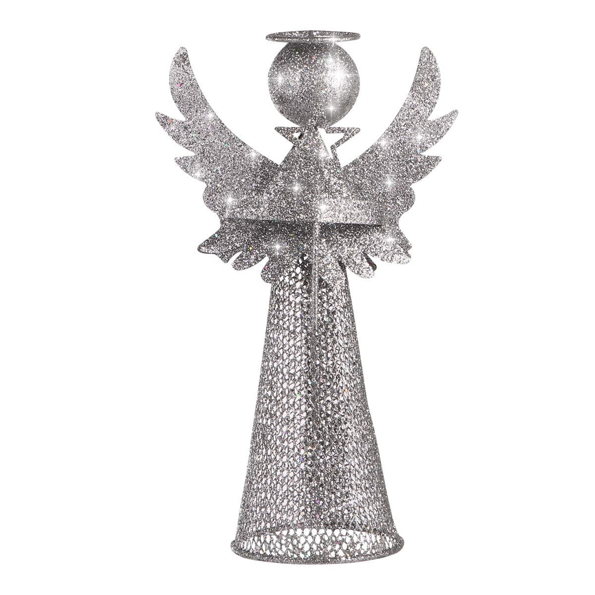 PRETYZOOM Christmas Silver Angel Tree Topper Exquisite Glitter 3D Angel Figure Tree Topper Ornament for Party Home Mall Xmas Tree Favor