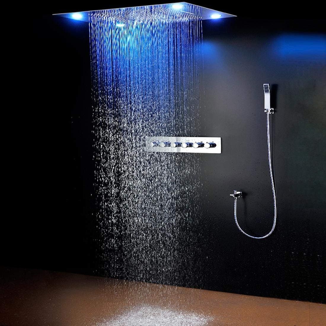 Cascada Luxurious Recessed Large LED Waterfall Rainfall Shower System (Polished Chrome)
