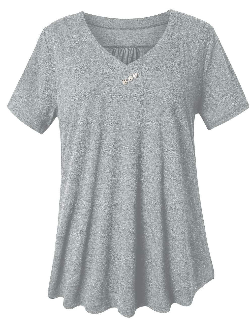 FOLUNSI Women’s Casual V Neck Plus Size T Shirts Summer Tops Tee Light Gray 4XL