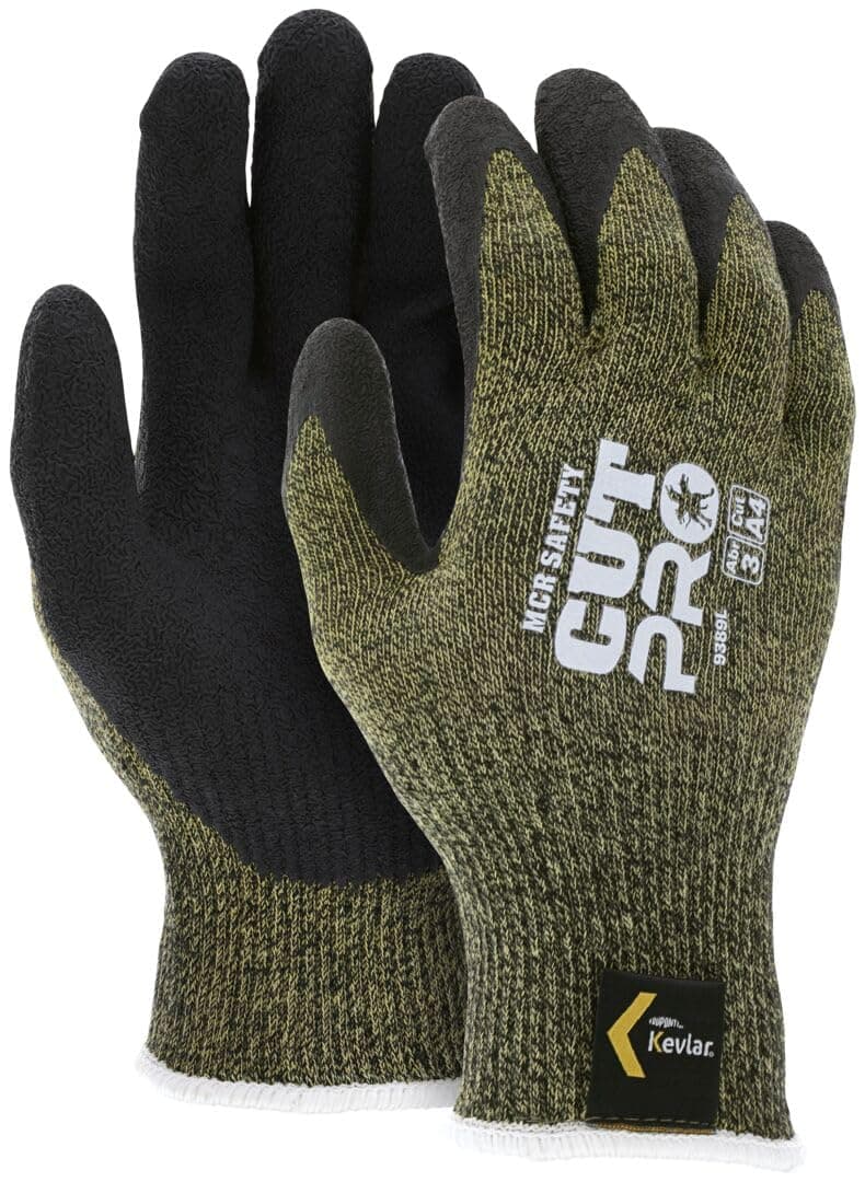 MCR Safety 9389L KS-5 Kevlar/Stainless Steel 13 Gauge Men's Gloves with Latex Dip Palm and Fingers, Black, Large, 1-Pair