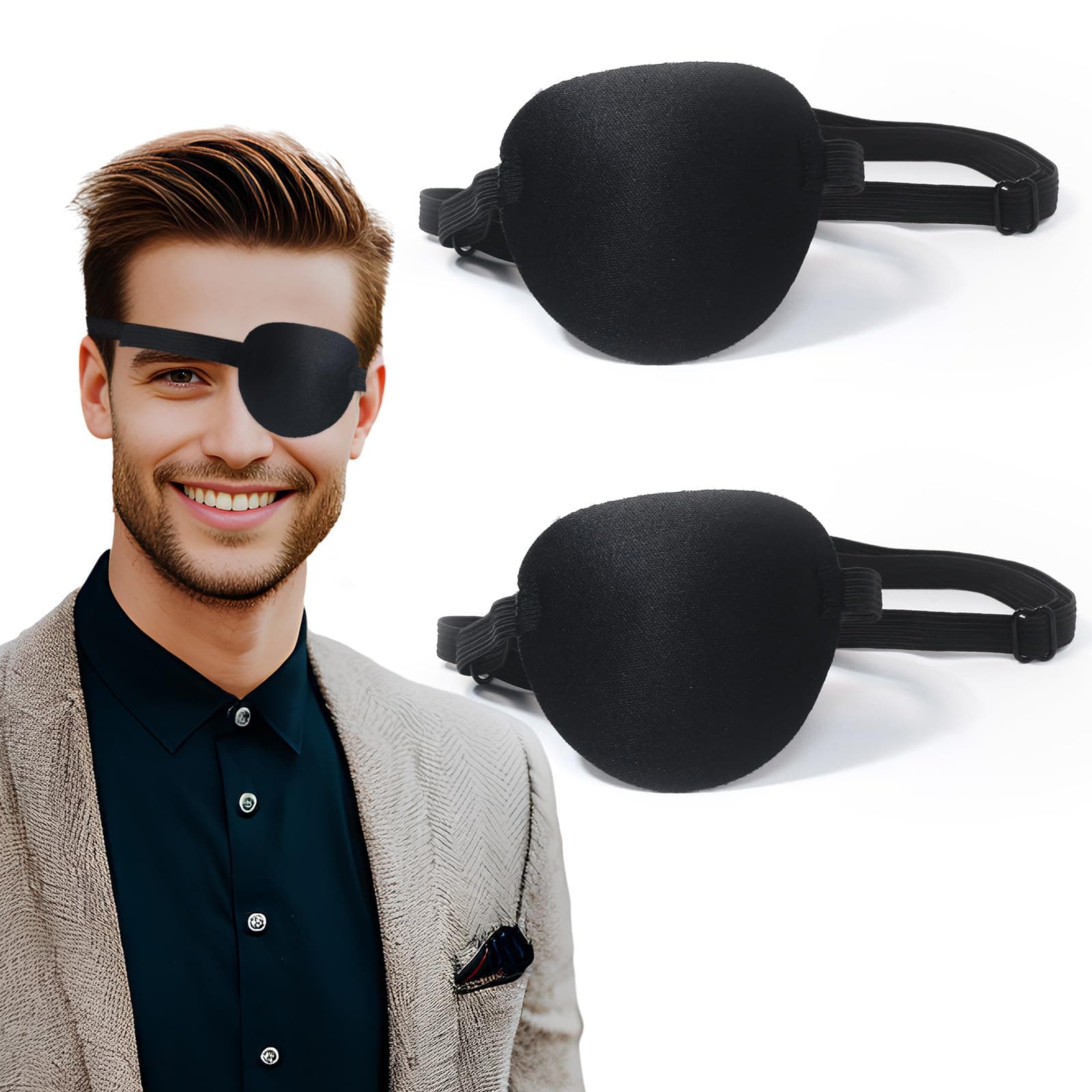 Eye Patch,2Pcs Eye Patches for Adults,Adjustable Lazy piratel Eye Patch for Left or Right Eyes, Reusable Eye Cover for Cosplay Pirate Costume