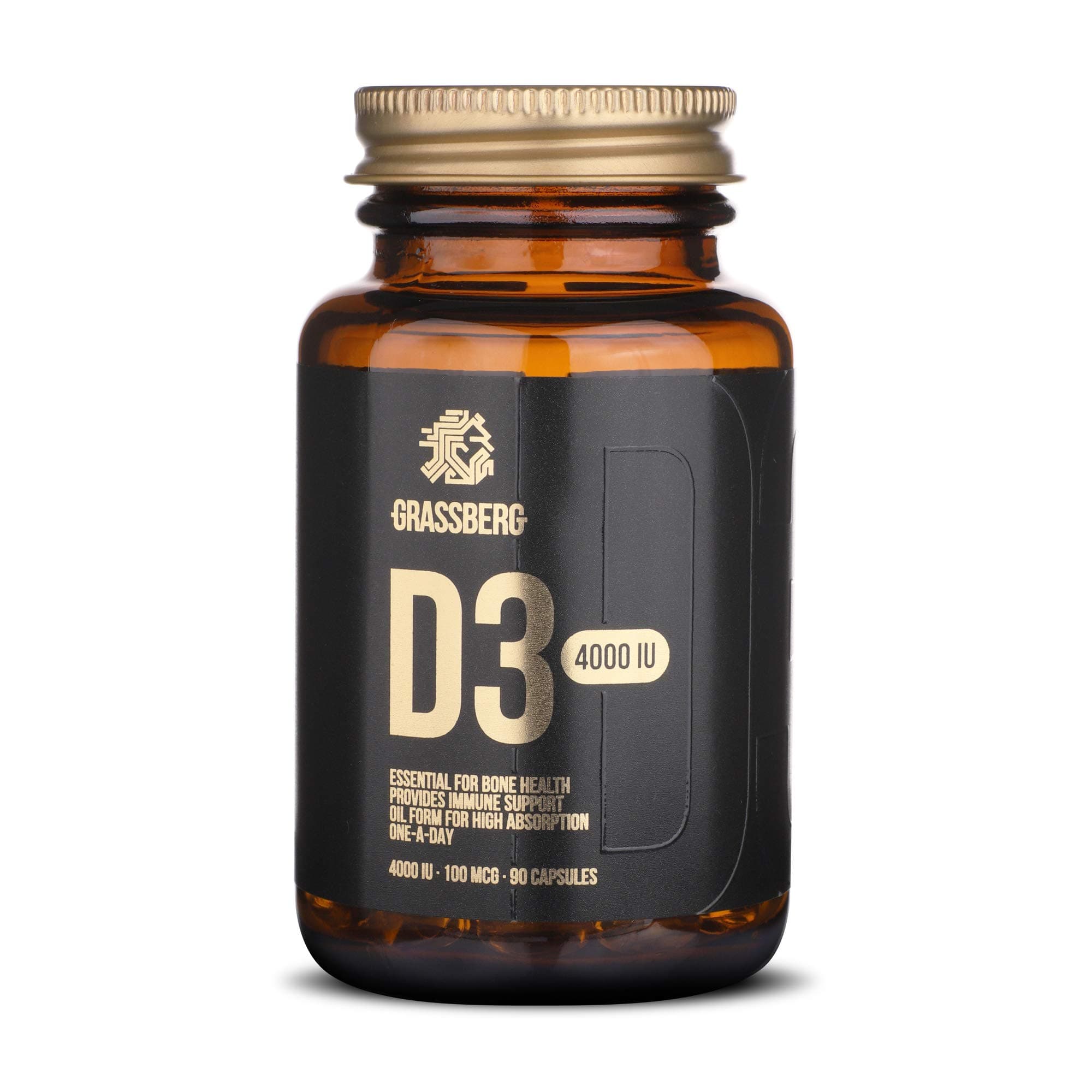 Vitamin D3 4000 IU - 90 Softgels | Oil Form for High Absorption | Eco Friendly Glass Package | UK Brand