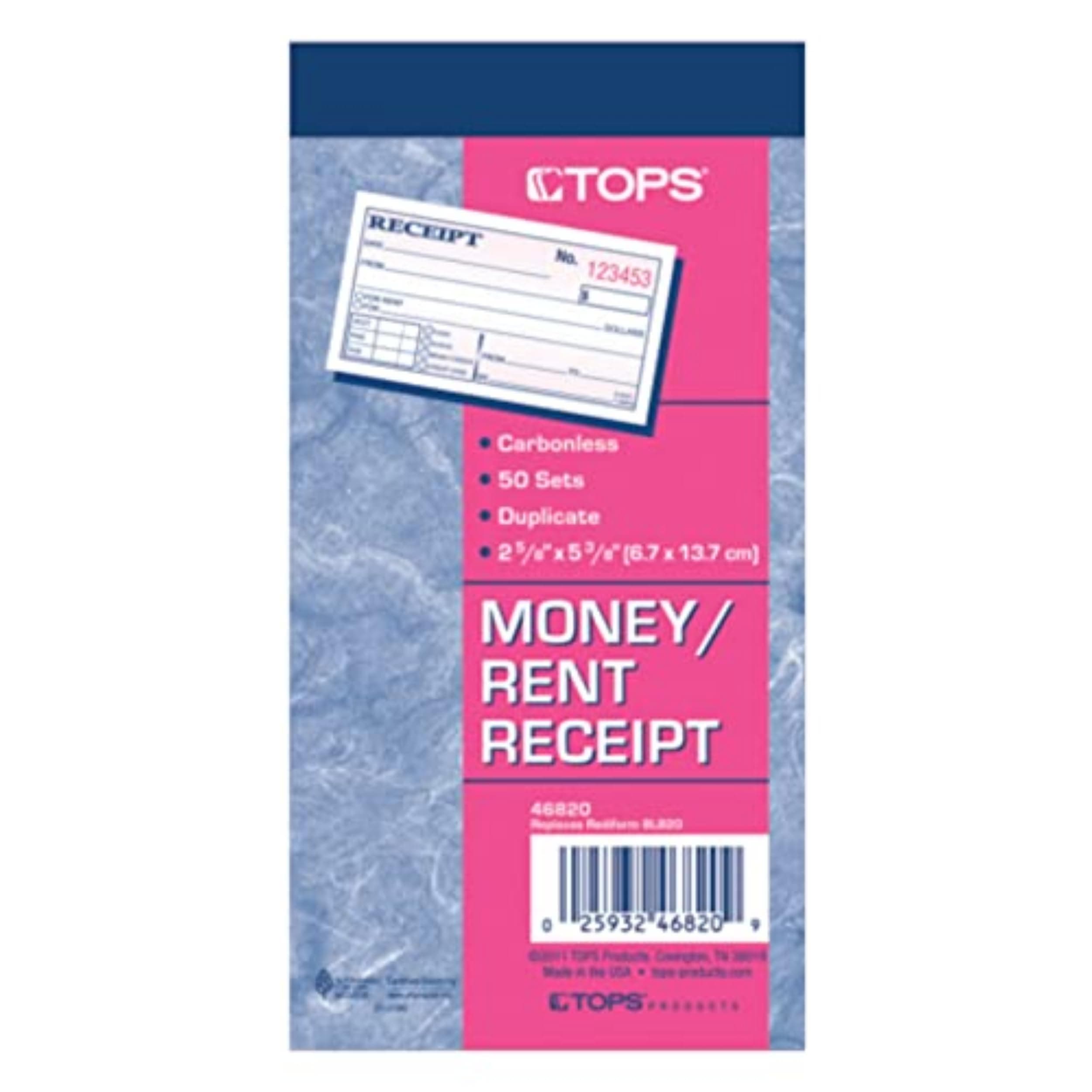 TOPS Money Receipt Book, 2-Part, Carbonless, 2 5/8 x 5 3/8 Inches, 50 Sheets, White and Canary, (46820)