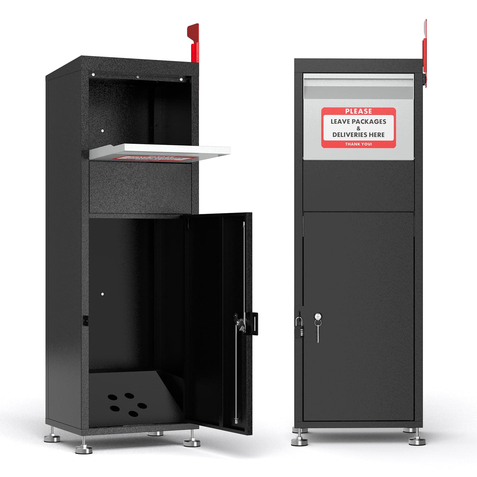 Pochar Package Delivery Boxes for Outside- Secure Parcel Drop Box with Combination & Key Lock - Anti-Theft Outdoor Package Drop Box for Porch Home Office, 15" x 11.25" x 45.25"