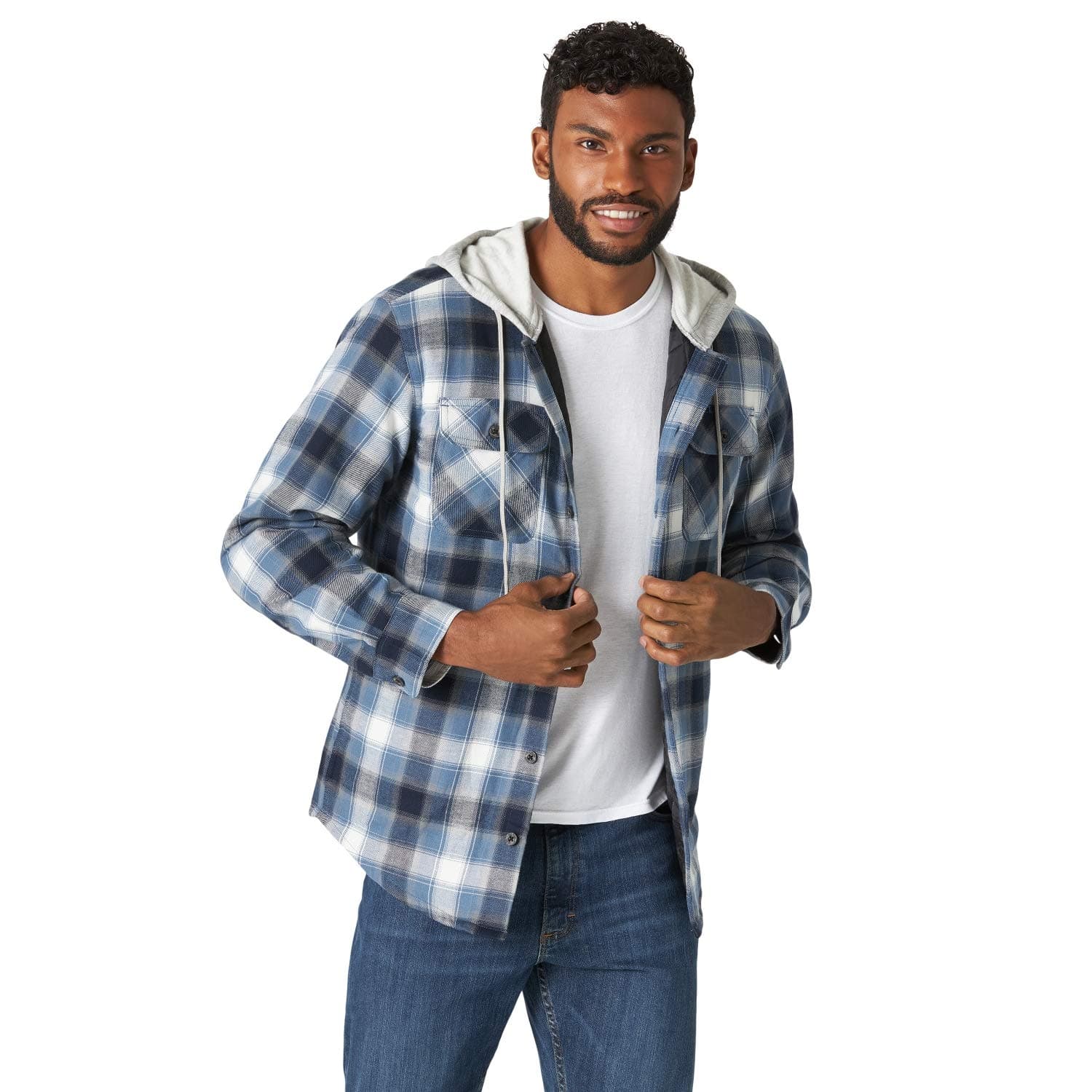 mens Long Sleeve Quilted Lined Flannel Shirt Jacket With Hood Shirt