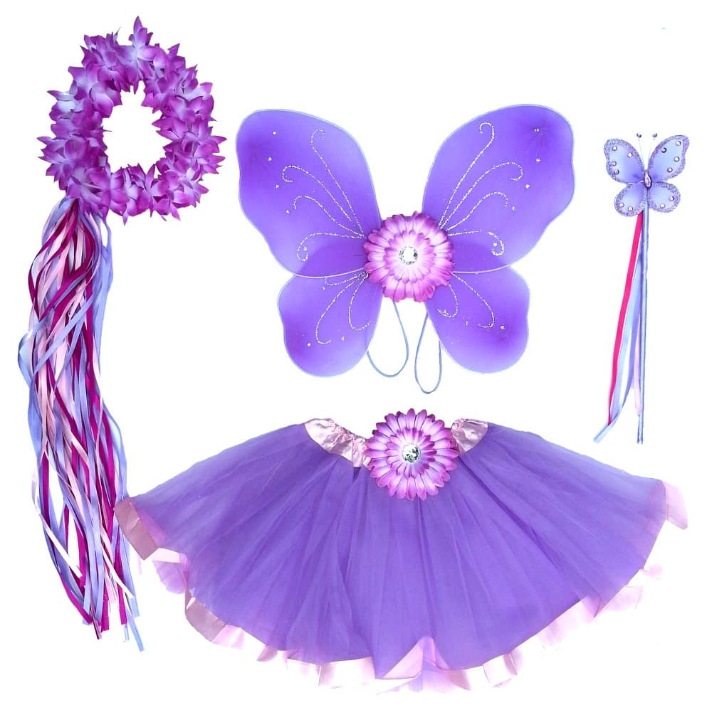 Enchantly Girls Lavender Fairy Costume - Wings, Wand, Halo and Flower Clip