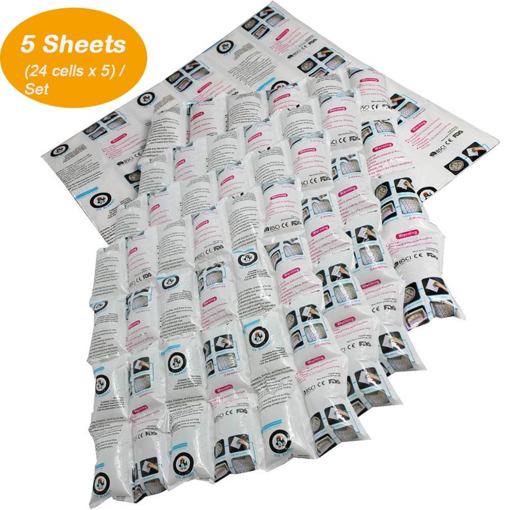 Reusable Ice Pack Sheets, Ice Packs for Coolers 5 Sheets, Flexible, Non-Toxic Ice Blankets - 13.3x14 Inches Ice Sheets (4 X 6 Cells Each),Great For Food, Hiking Camping Injuries And Pain Relief