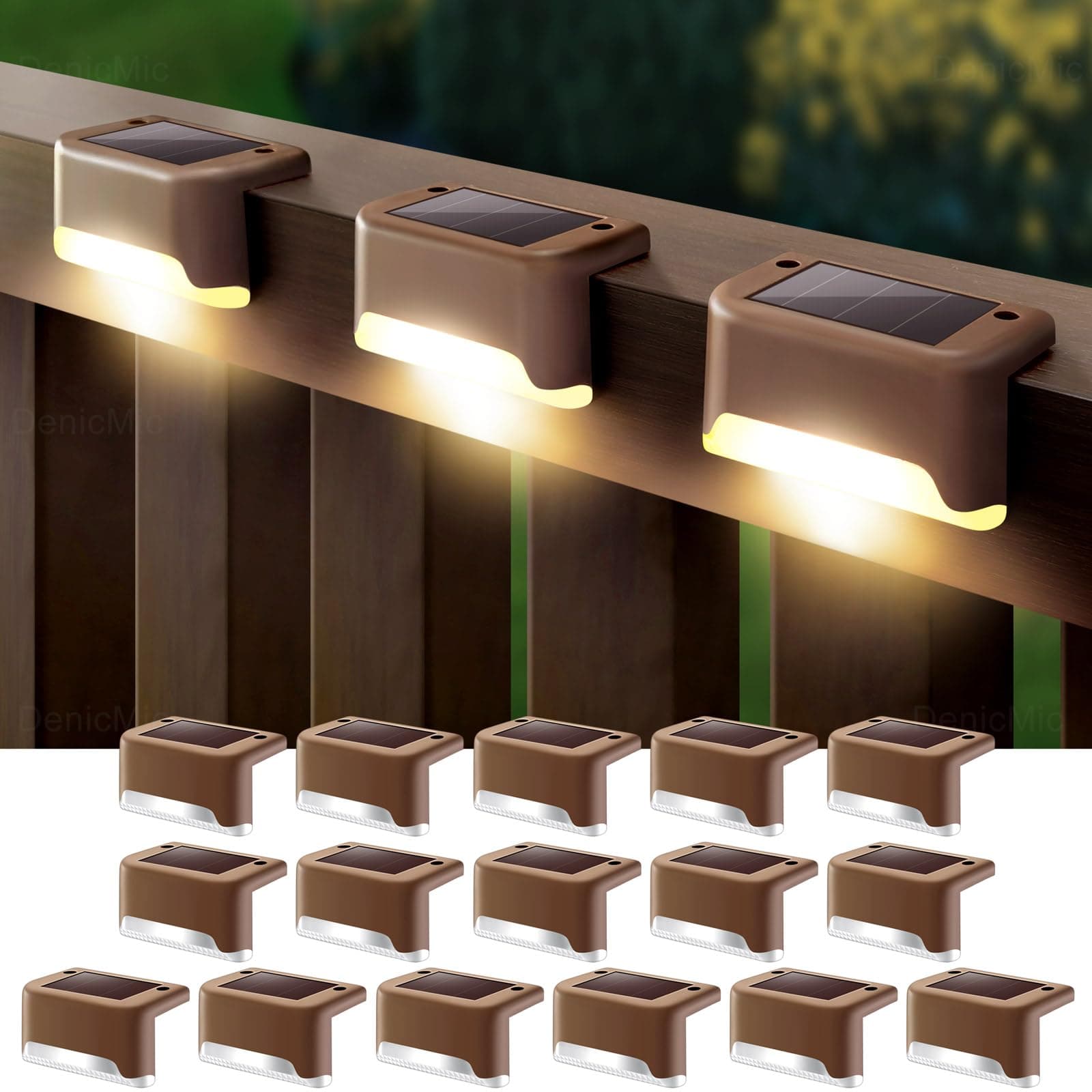 16 Pack Solar Deck Lights Outdoor Waterproof 4000K Warm White LED for Step Fence Patio Yard Stair Balcony Railling Outside Deck Lighting