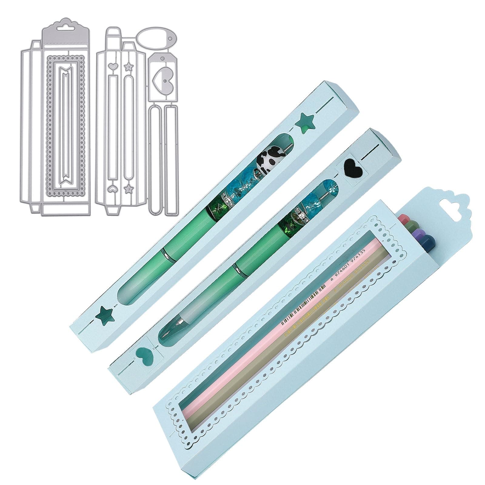 GLOBLELAND 3D Pen Box Frame Cutting Dies Pencil Box Die Cuts Embossing Stencils Template for Paper Card Making Decoration DIY Scrapbooking Album Craft Decor