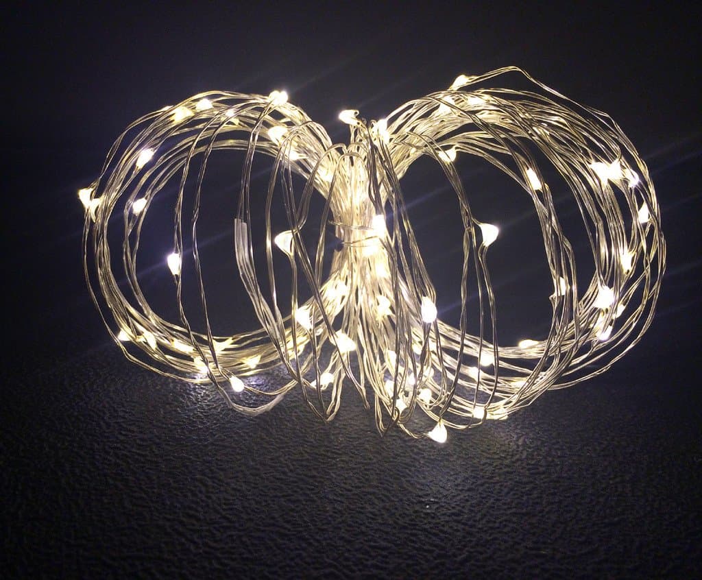 OUHOME 33Ft 100 Leds Copper Wire Starry String Lights,Includes Power Adapter,Decorate for Christmas, Party, Wedding, Holidays, Easter day,Valentine's Day,12V (Warm white)