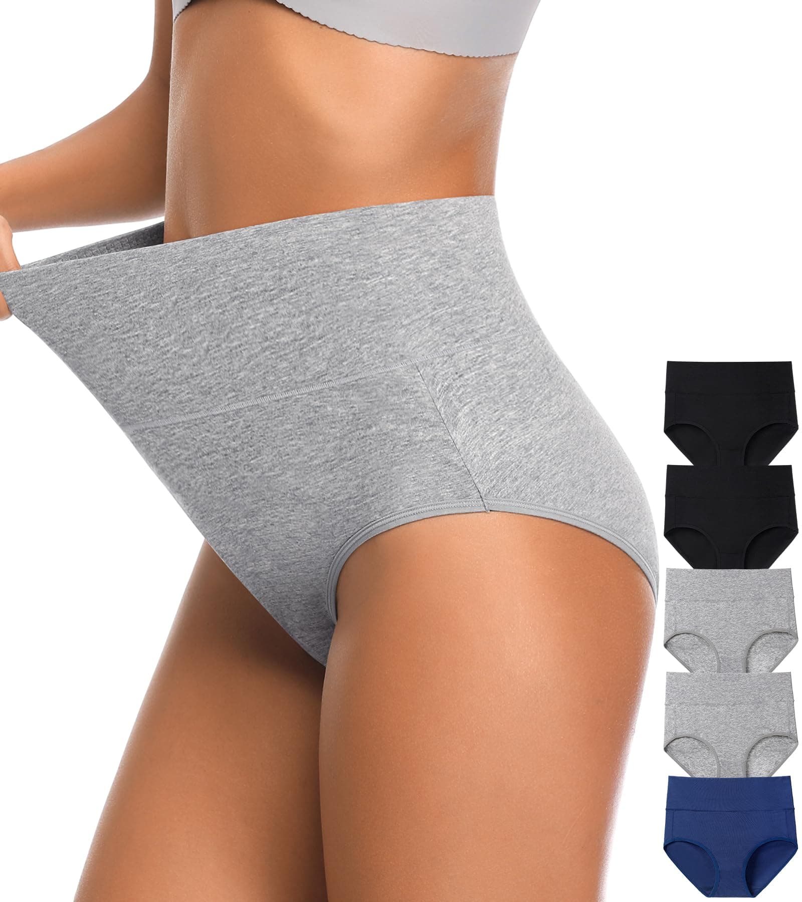 OLIKEME Womens Underwear Cotton Stretch Breathable Panties High Waisted Full Coverage Ladies Briefs