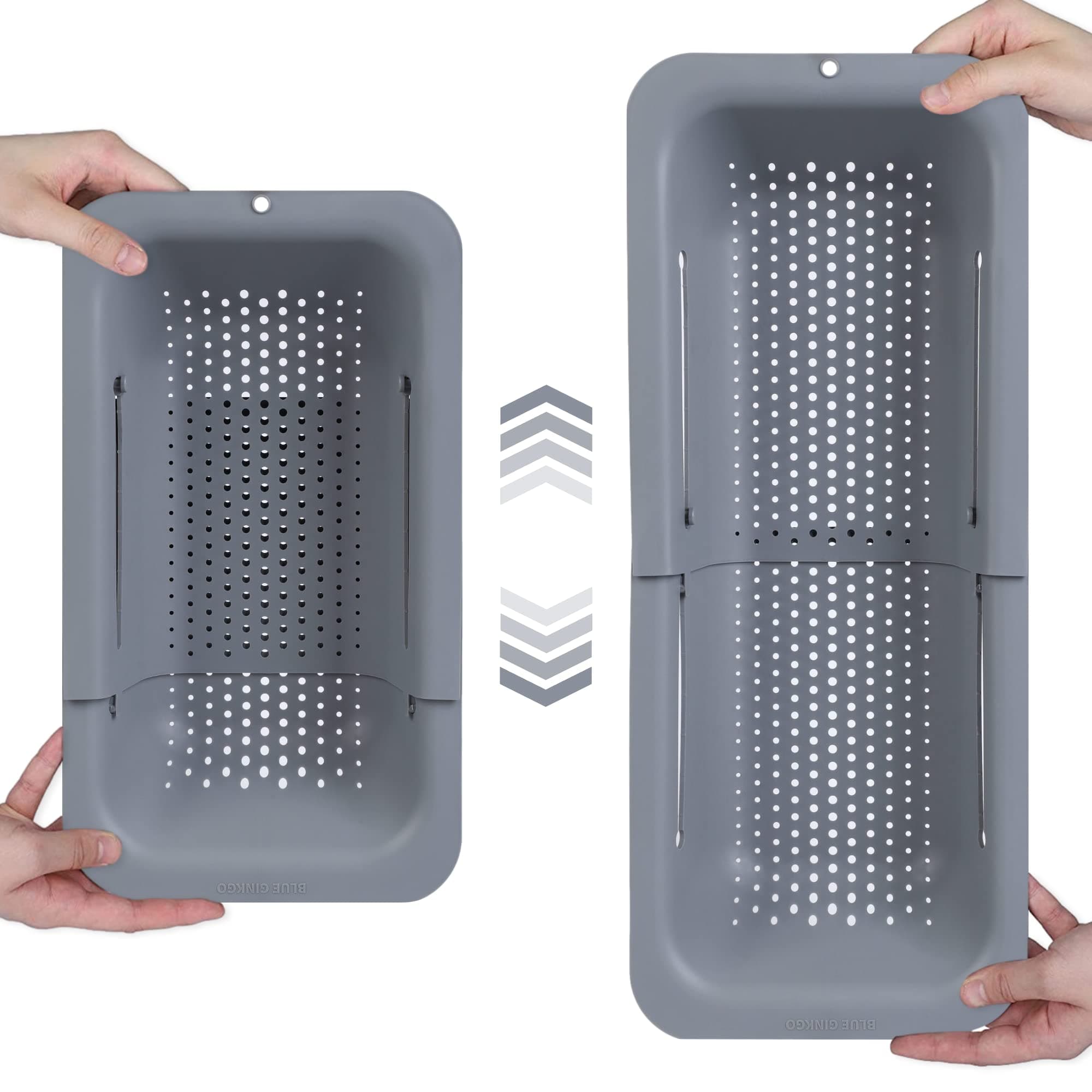 Over the Sink Colander Strainer Basket - Wash Vegetables and Fruits, Drain Cooked Pasta and Dry Dishes - Extendable - New Home Kitchen Essentials (Grey, 1 Pack)