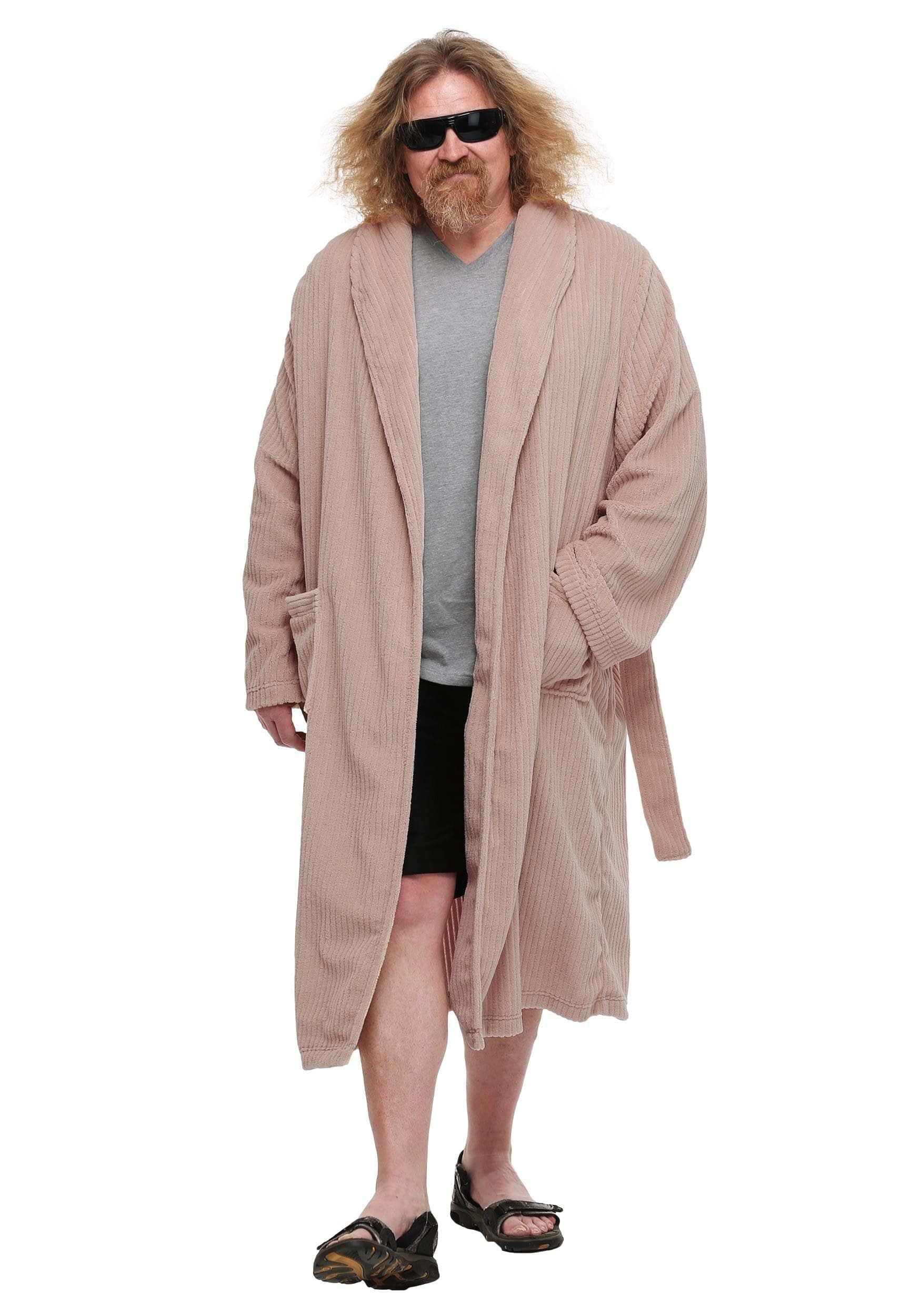The Big Lebowski Adult The Dude Costume Mens, Tan Full Length Bathrobe Halloween Outfit with Pockets