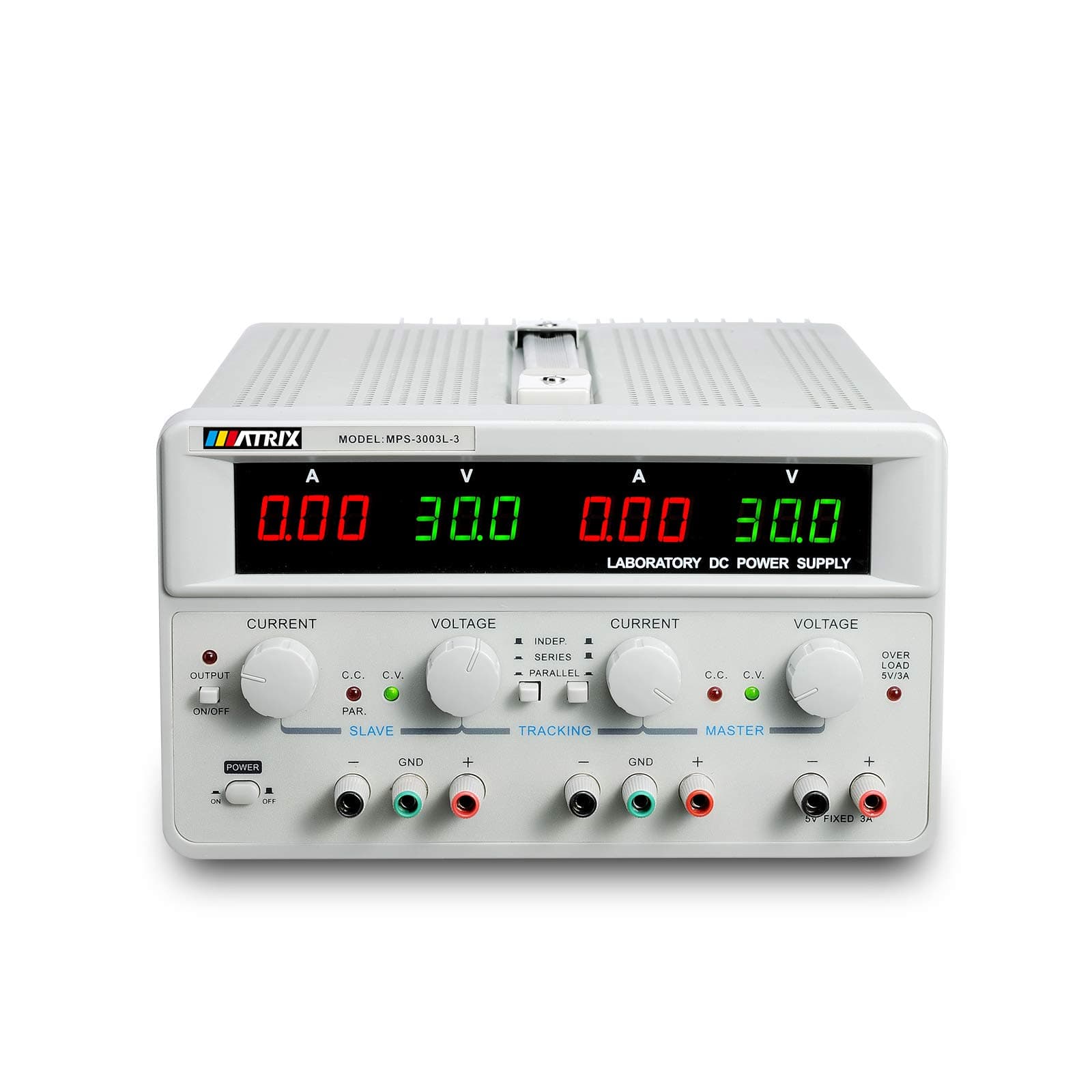 Matrix Triple-Output Adjustable Linear DC Power Supply 30V 3A 3 Digits Display with Series and Parallel Mode OCP US Power Cable (MPS-3003L-3)