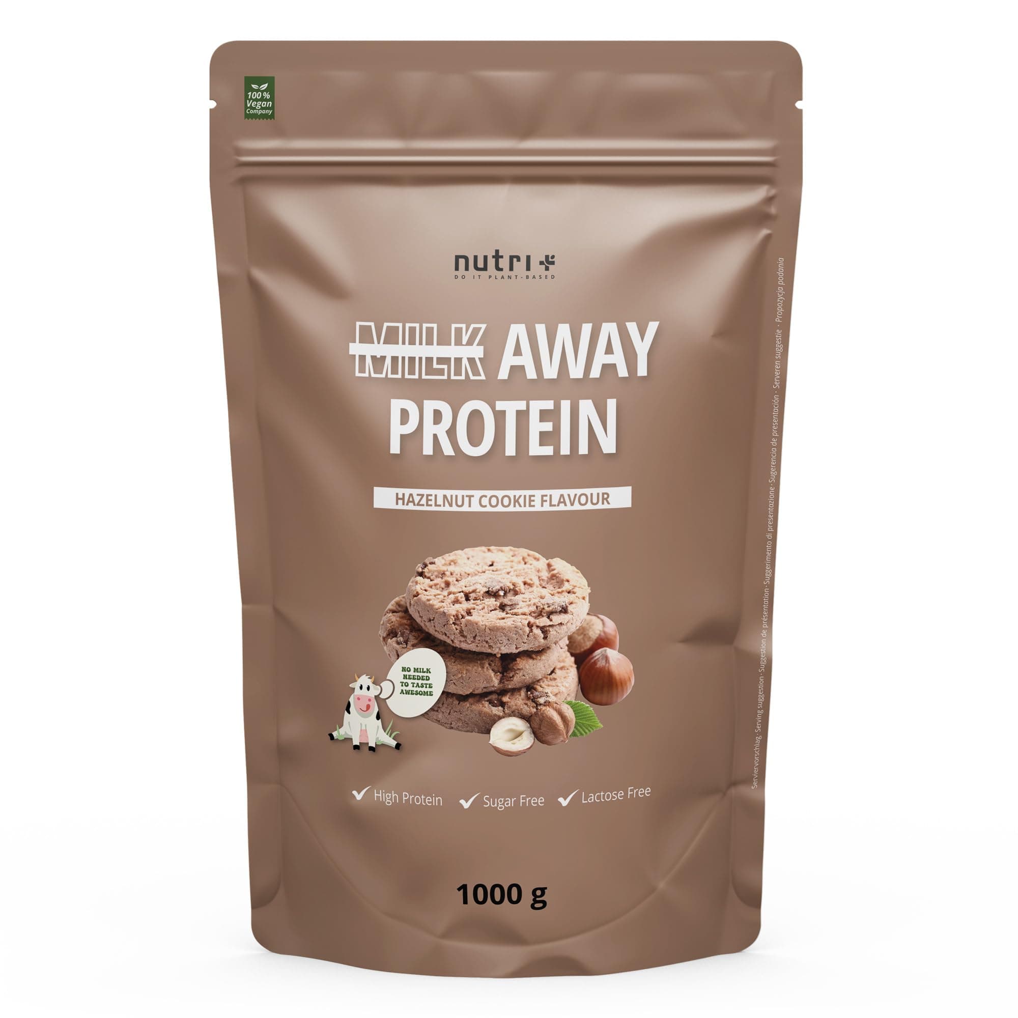 Vegan Protein Powder Hazelnut Cookie - Milk Away Vegan Protein Without Soy 1kg - 5k Protein Shake Made from peas, buckwheat, Hemp Seeds, Rice & Pumpkin Seeds - Protein Powder Hazelnut