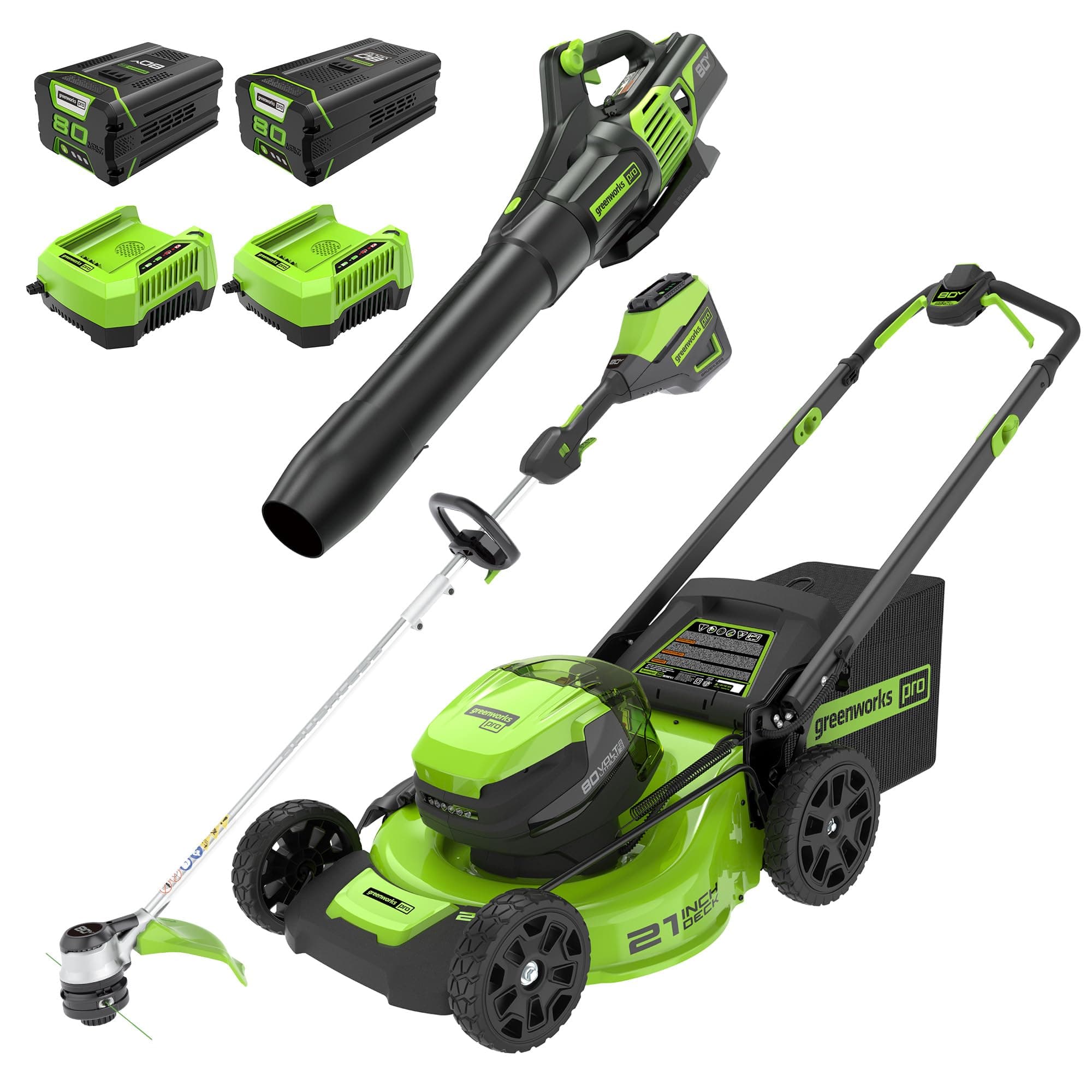 80V 21" Cordless Battery Push Lawn Mower,16" Cordless Battery String Trimmer & 730 CFM Leaf Blower,Combo Kit w/ (1) 4.0Ah Battery (1)2.5 Ah Battery and (2)Charger