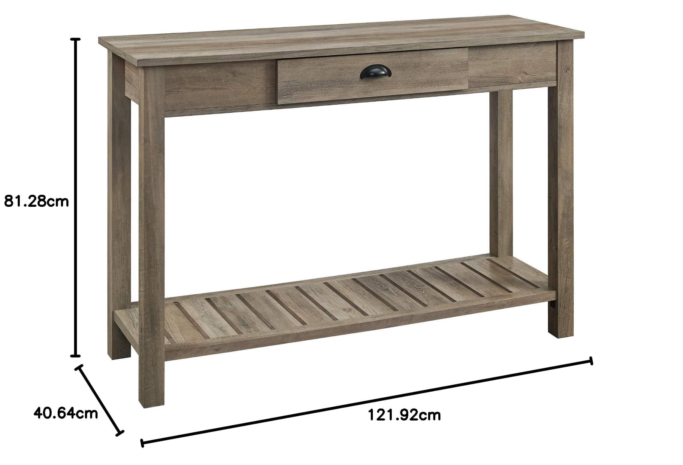 Eden Bridge Designs Rectangular 122cm (48") Rustic Country Style Entry Table, 1 Drawer Console Table with shelf, Hallway Living Room Bedroom Dressing Dresser Desk Furniture - Grey Wash