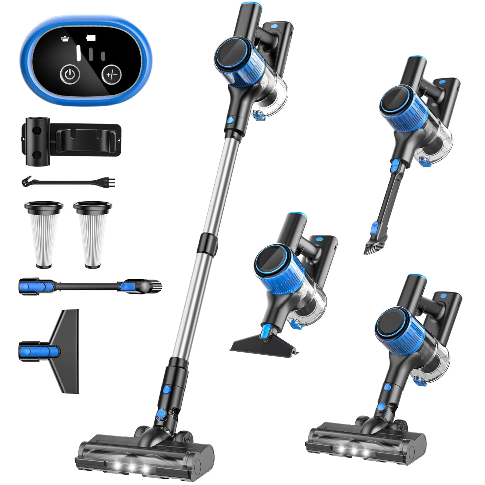 SINCHER A27B Cordless Vacuum Cleaner, 28Kpa Powerful Suction Stick Vacuum, 40Mins Runtime Detachable Battery, 3 Power Modes & LED Display (Super Blue Flagship Edition)