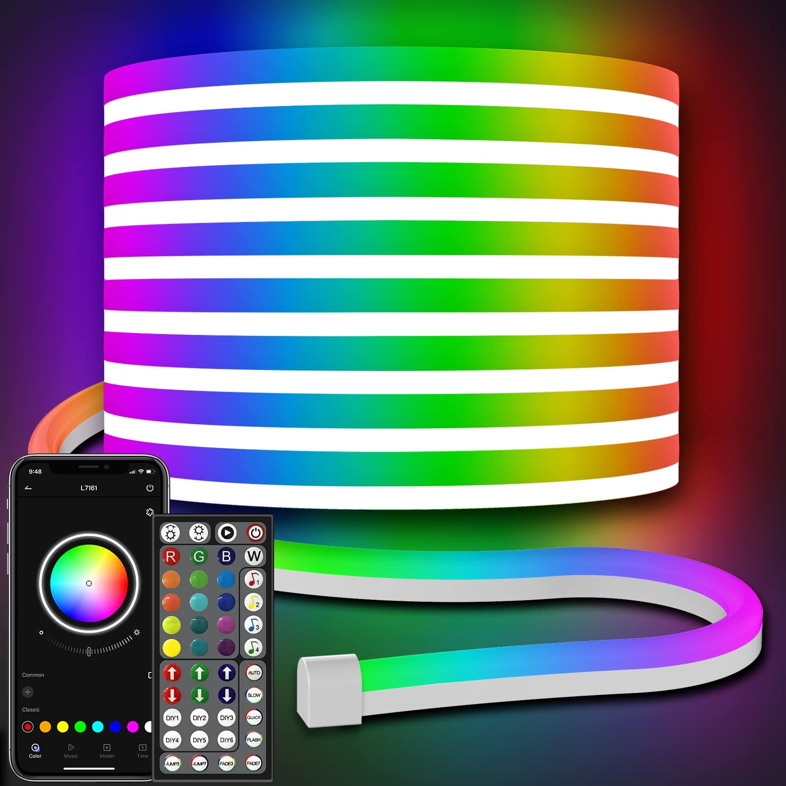 32.8Ft Neon Rope Lights,Flexible Led Rope Lights Control with App/Remote,Multiple Modes RopeLights,IP65 Outdoor RGB Led Neon Lights NonWater Resistant,Music Sync Gaming Led NeonLight Strip