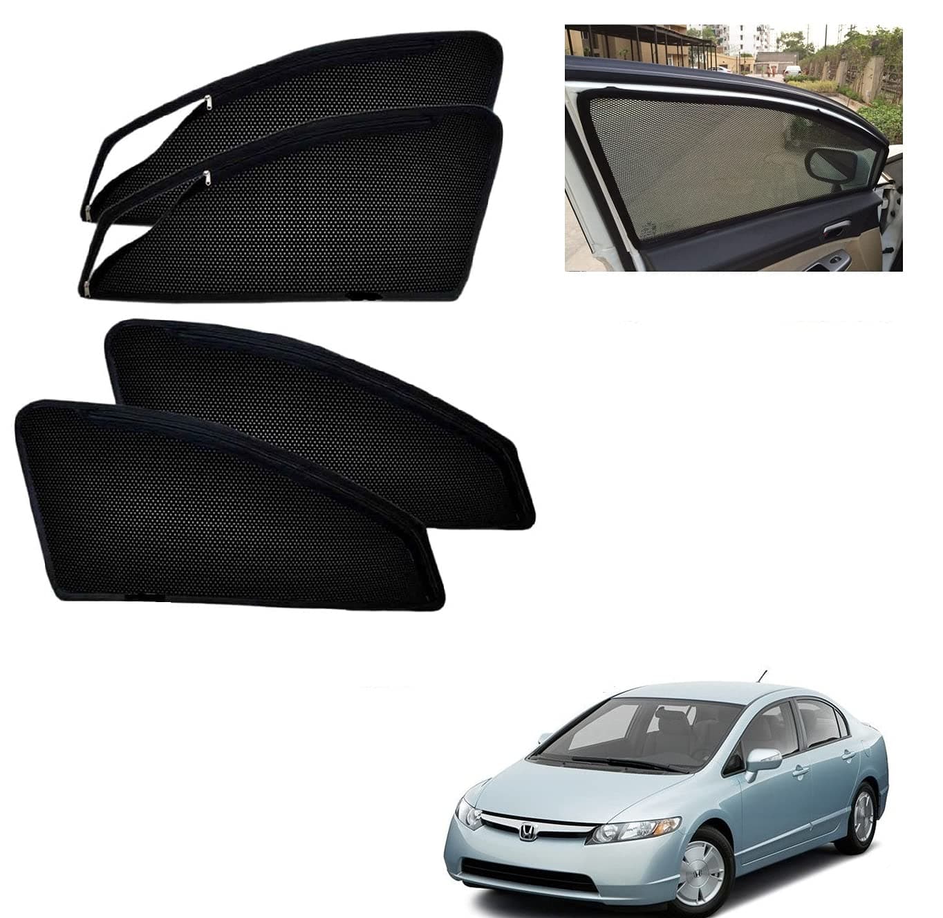 Auto Addict Zipper Magnetic Car Curtain Sunshades (Side Windows,4 Pcs) for Honda Civic Old (2006-2010)