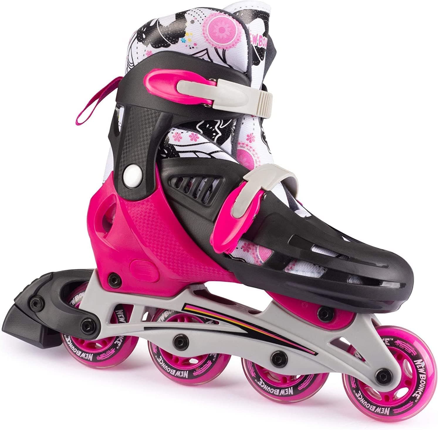 New-Bounce Inline Skates for Girls and Boys - Outdoor Adjustable Roller Skates for Boys Ages 8-12 for Beginners & Advanced Great for Kids & Teens | Pink