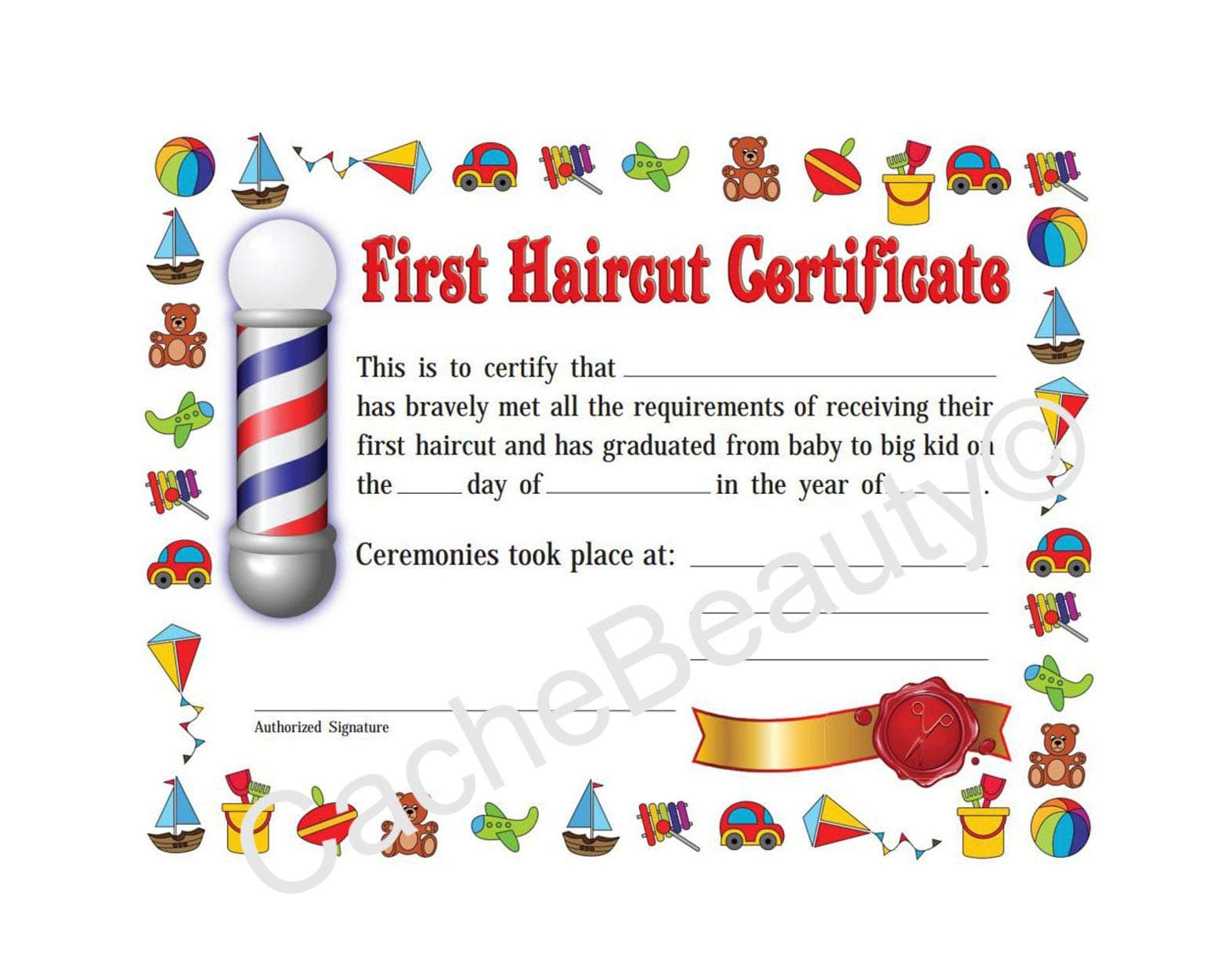 12 count new style Children / Kids First Haircut Certificates