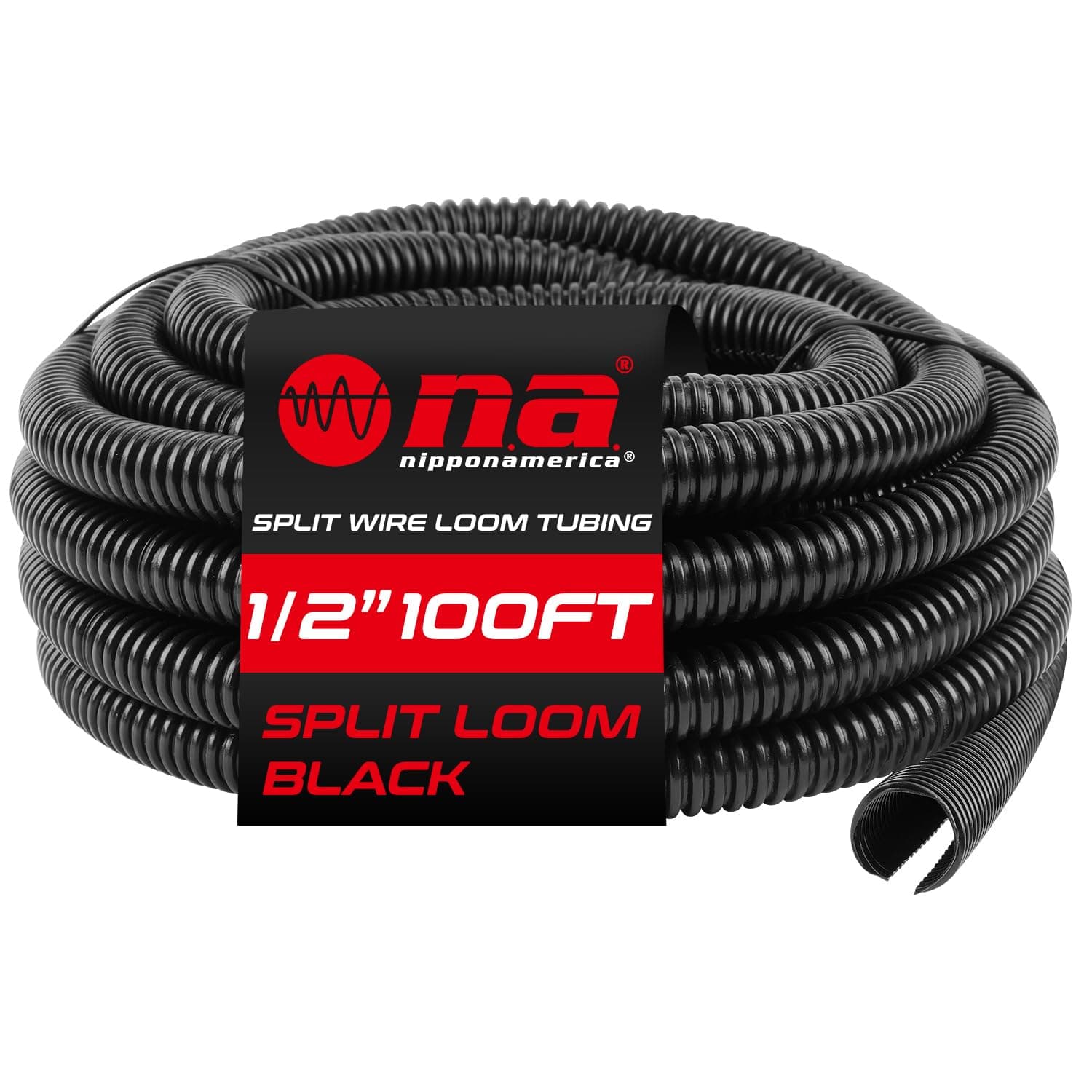 Nippon America 100 FT 1/2" INCH Split Loom Tubing Wire Conduit Hose Cover Auto Home Marine Black (1/2" INCH) LM-BK-12