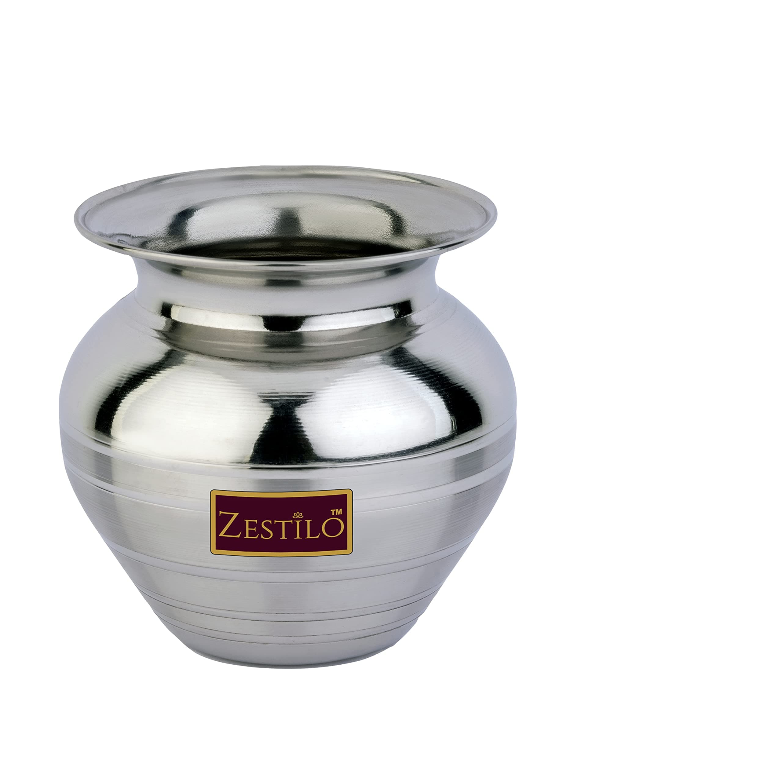 ZESTILO Stainless Steel Pooja Lota Thali Kalash Platinum Finish, 600 ml