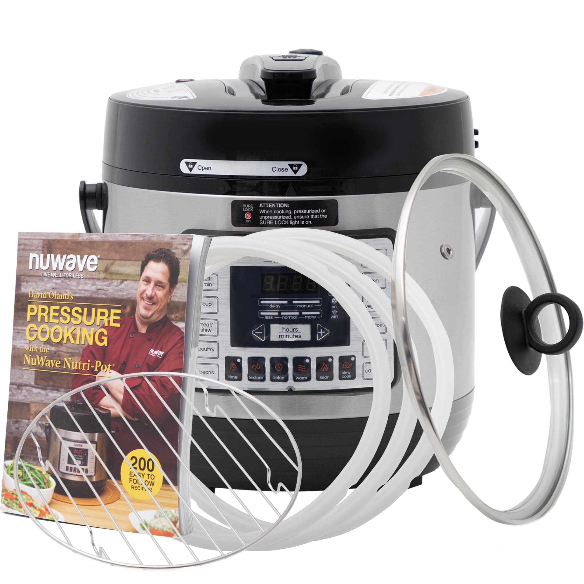 NuWave Accessory Bundle for 6QT NuWave Nutri-Pot Digital Pressure Cooker ââ‚¬â€œ Genuine Parts from Original Manufacturer, Tempered Glass Lid, Cooking Rack, 3 Silicone Gaskets & 200-Recipe Cookbook
