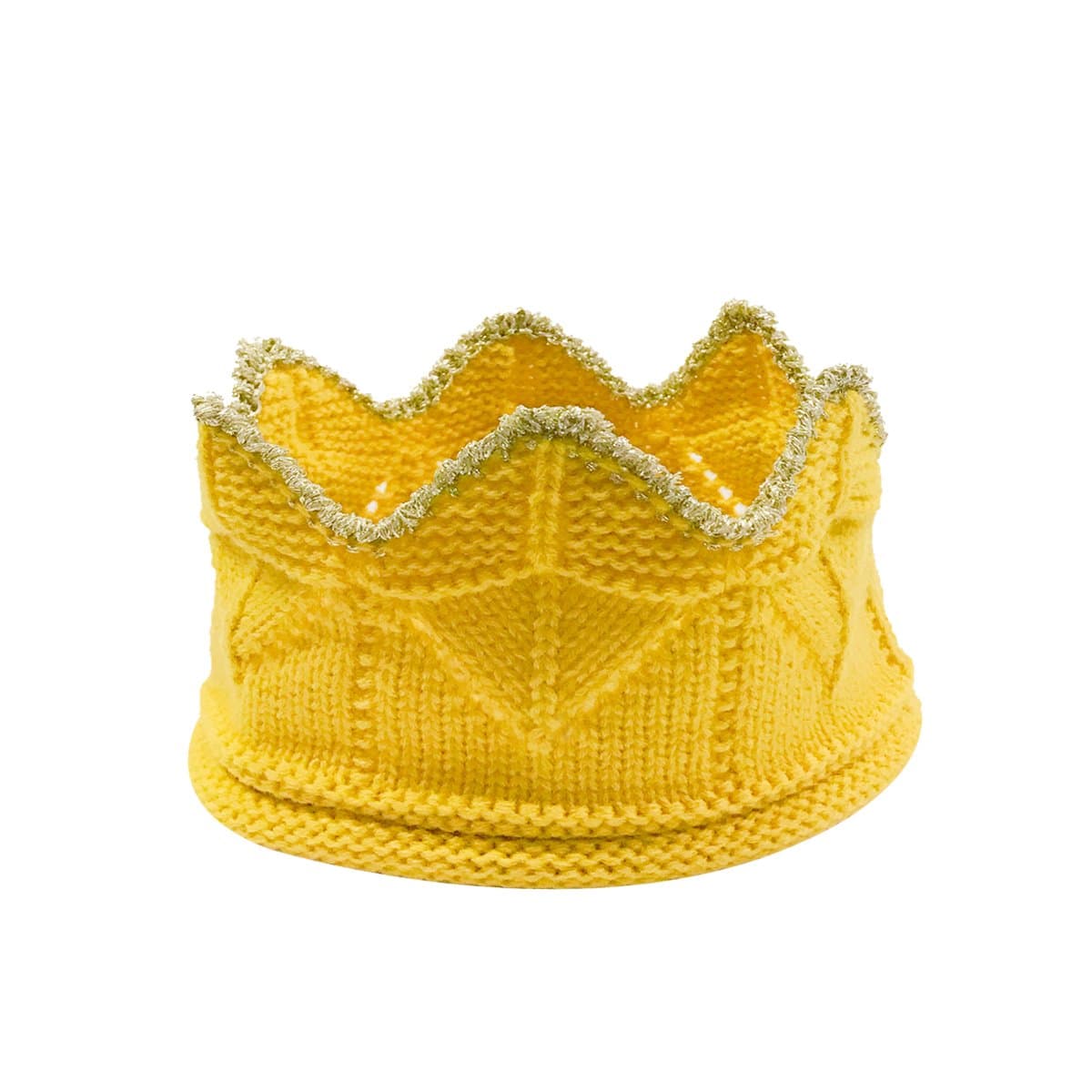 Bowbear Little Prince & Princess Crochet Knitted Birthday Party Crown Beanie Cap, Mustard