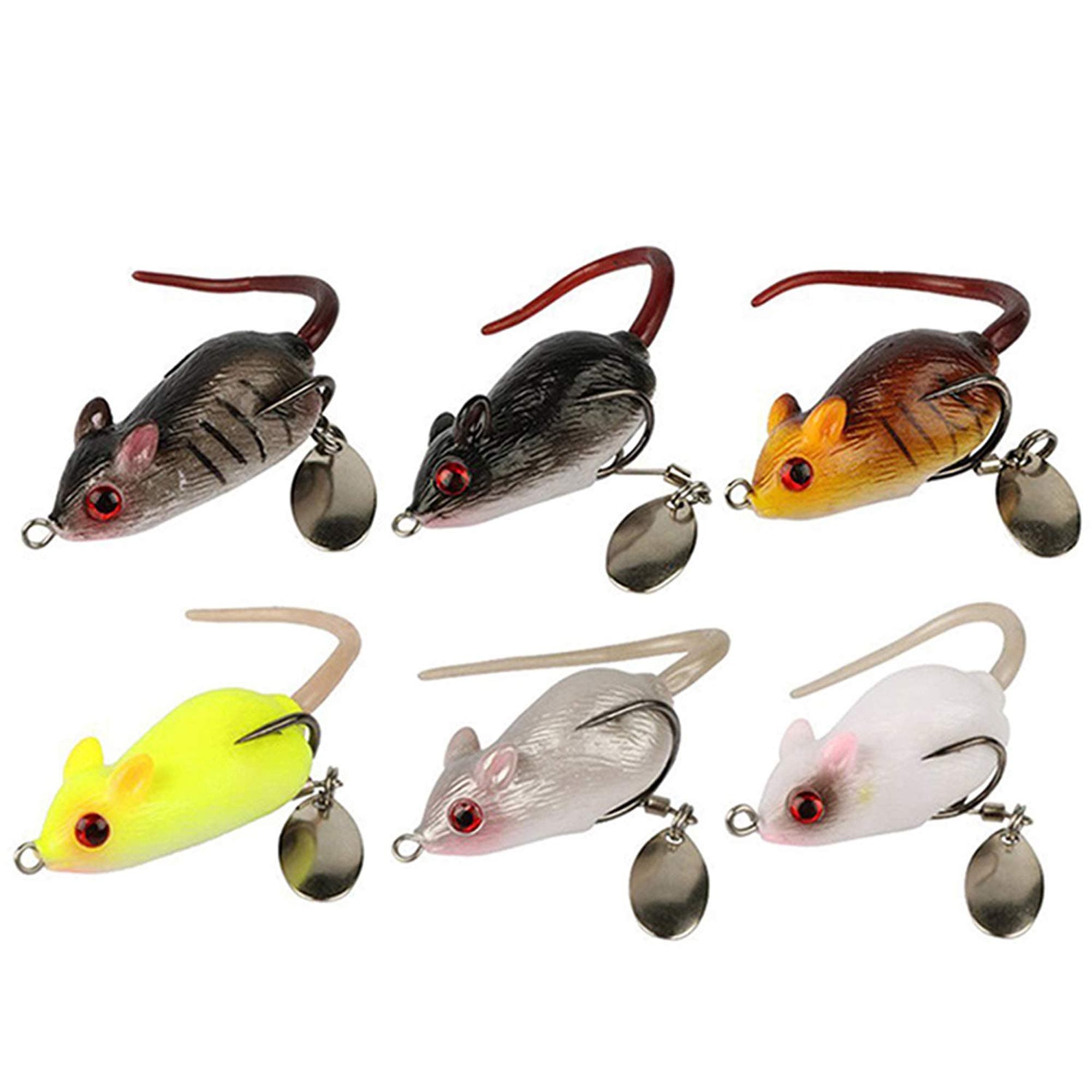 6 pc Soft Rubber Mouse Fishing Lures Baits Top Water Tackle Hooks Bass Bait