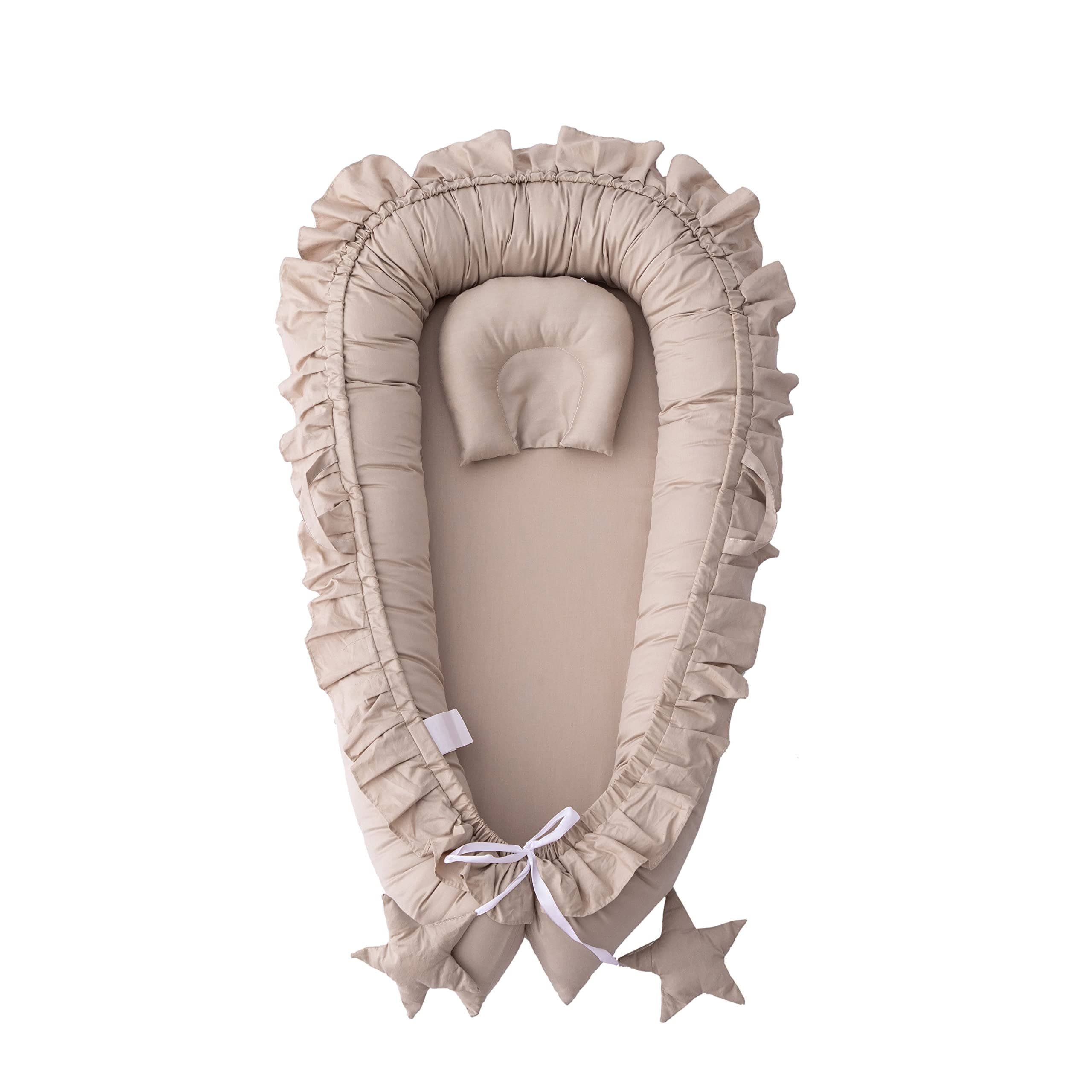 Baby Lounger for Newborn,100% Cotton Baby Nest Co-Sleeping for Baby in Bed,Newborn Lounger Adjustable Size Lengthen Space to 3 Tears Old||Milk Curry