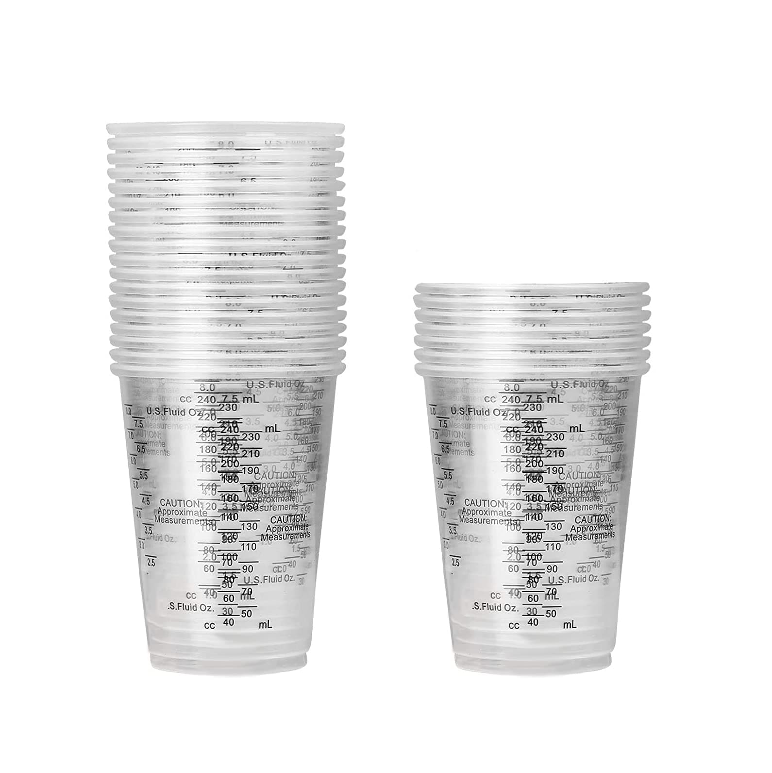 Disposable Measuring Cups for Resin - Pack of 25 300ml Clear Plastic Measuring Cup for Epoxy Resin, Stain, Paint Mixing - Half Pint Reusable Multipurpose Mixing Cups for Cooking and Baking