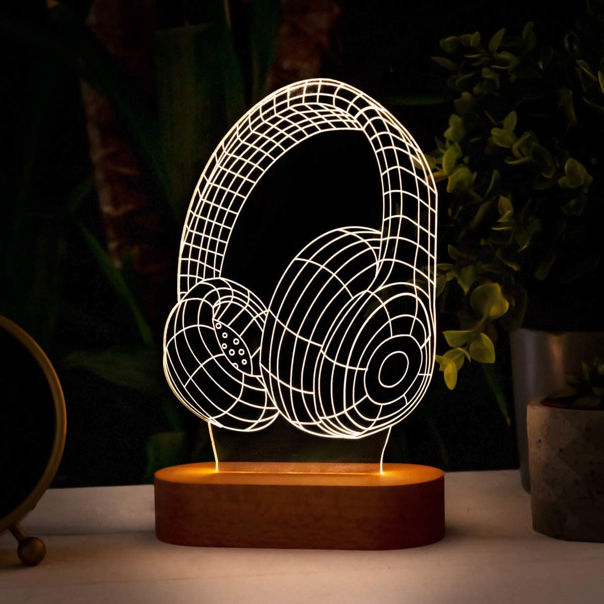 Hediye Sepeti Illusion Night Light Gift, Premium Headphone Design Lamp Gifts, Acrylic Desk Lamp for Music Enthusiasts (8.5" x 5.5" x 1.25")