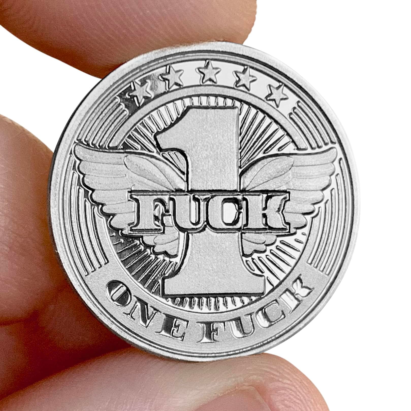 ZFG Inc. Zero F's Given Giftable Novelty Joke Coin, Winged Flying Fs, One F, Shiny Prank Token, 1-Coin