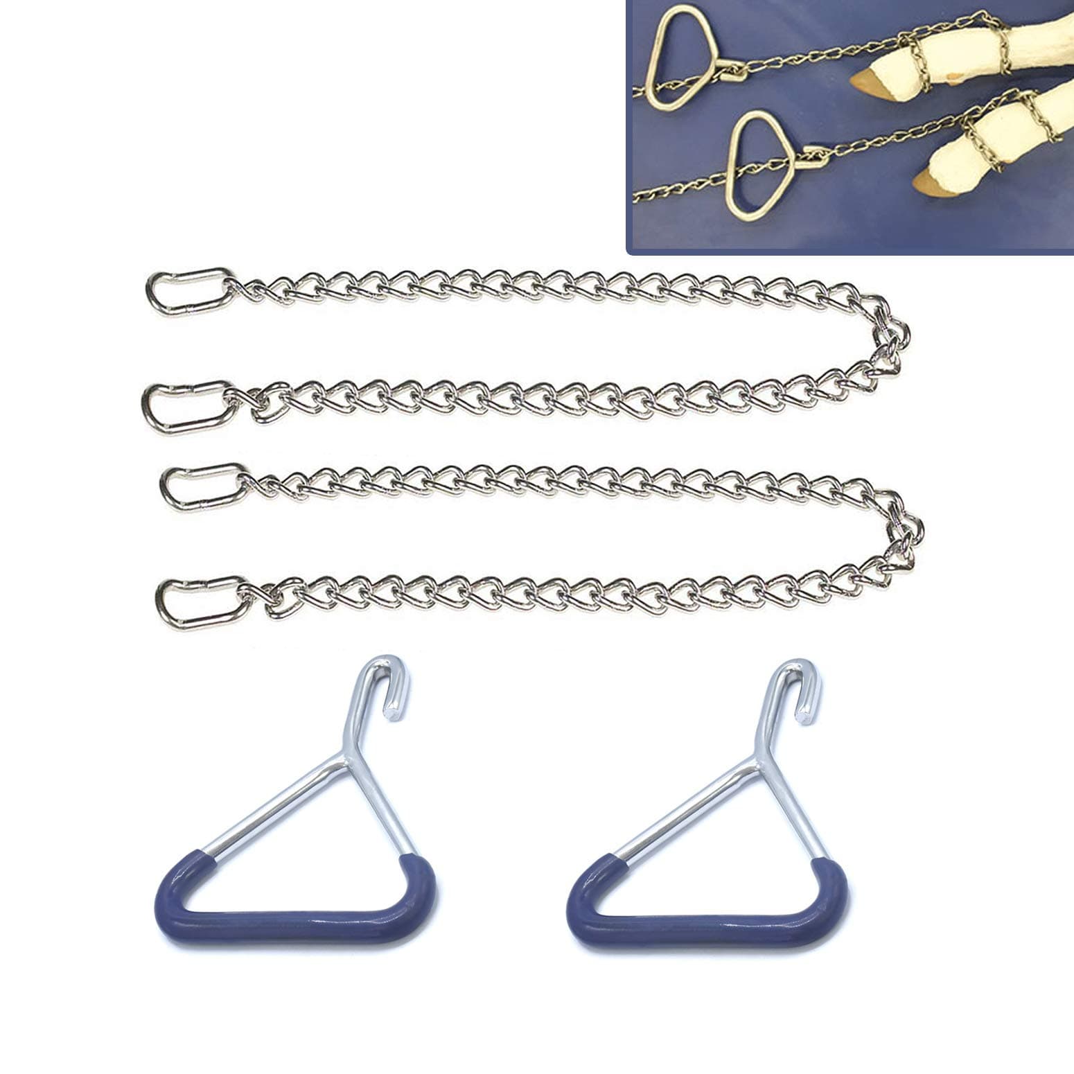 Durable Cow OB Apparatus Leg Catch Set (2 OB Handle & 2 OB Chain 30Inch), Goat Forceps, Cattle Delivery Instruments for Dairy Farm