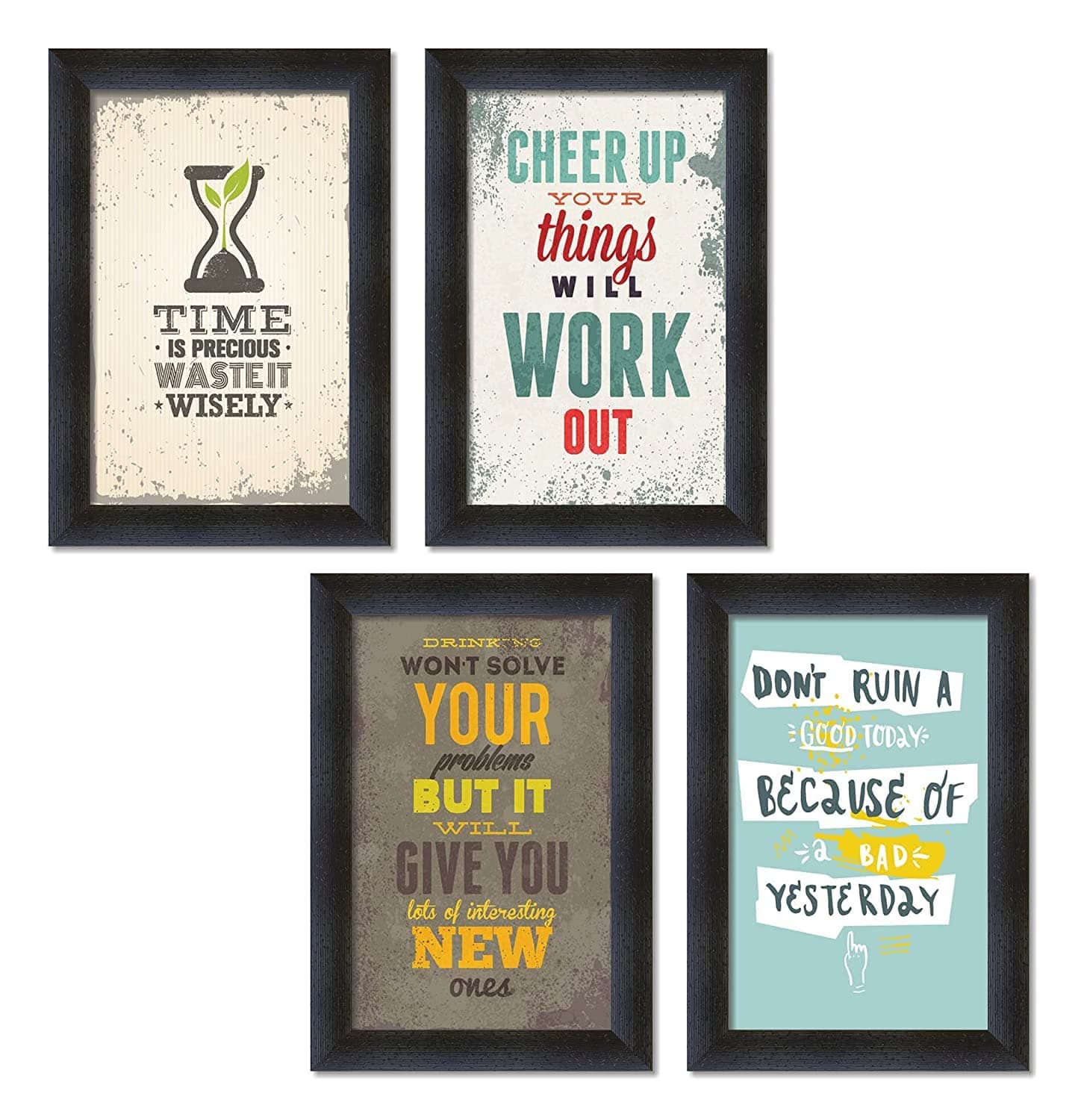 LADECOR Motivational Funny Framed Poster for Wall, Office, Study Room(Set of 4) g