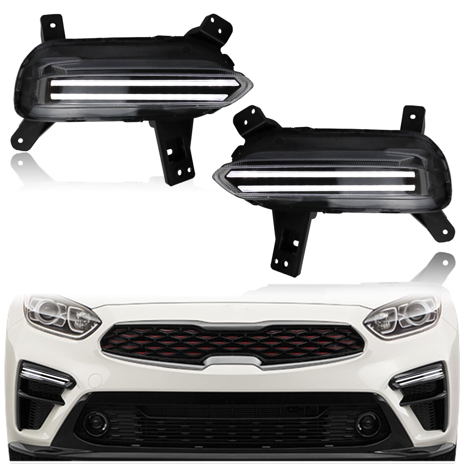 Switchback White/Amber LED DRL Front Fog Lamp Daytime Running Light Sequential Flash Turn Signal Feature Compatible with KIA Forte Sedan 2019 2020 2021 Accessories