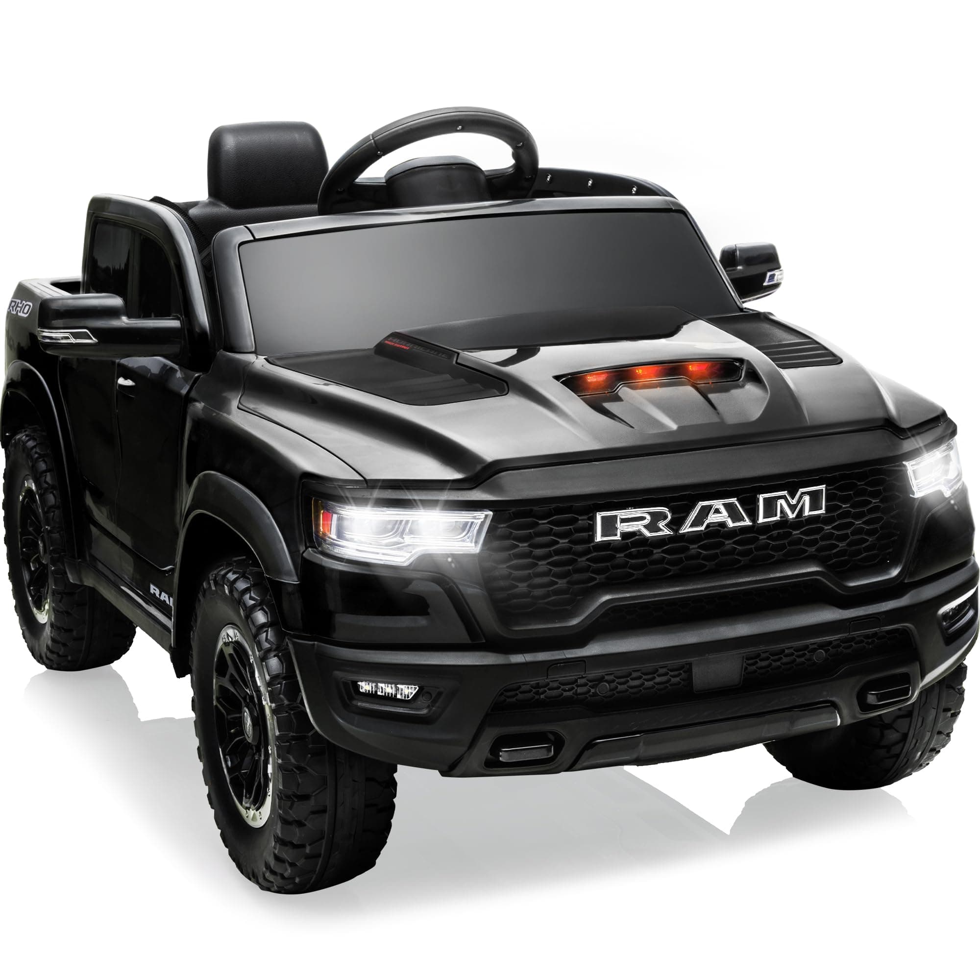 First Ride On 12v Licensed Ram 1500 Rho Kids Ride on Car, Ride on Toys w/Parent Remote Control, Electric Car for Kids with Smooth Start, Truck Bed Storage, 3 Point Safety Belt, Bluetooth(Black)